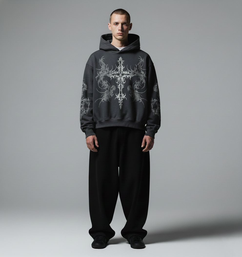 Unholy Dark Grey Boxy Oversized Hoodie