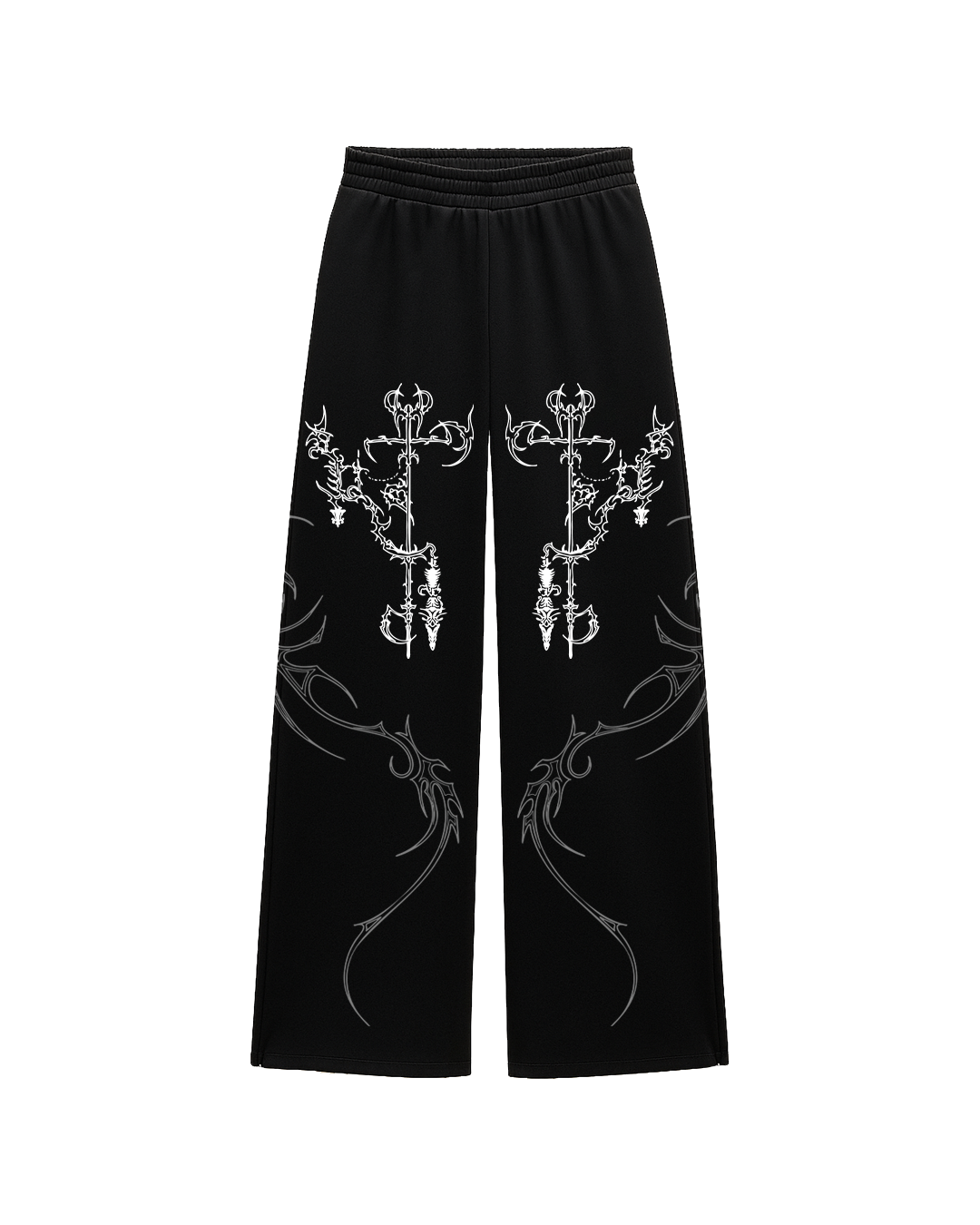 Engrave Black Unisex Straight Fit Baggy Pants