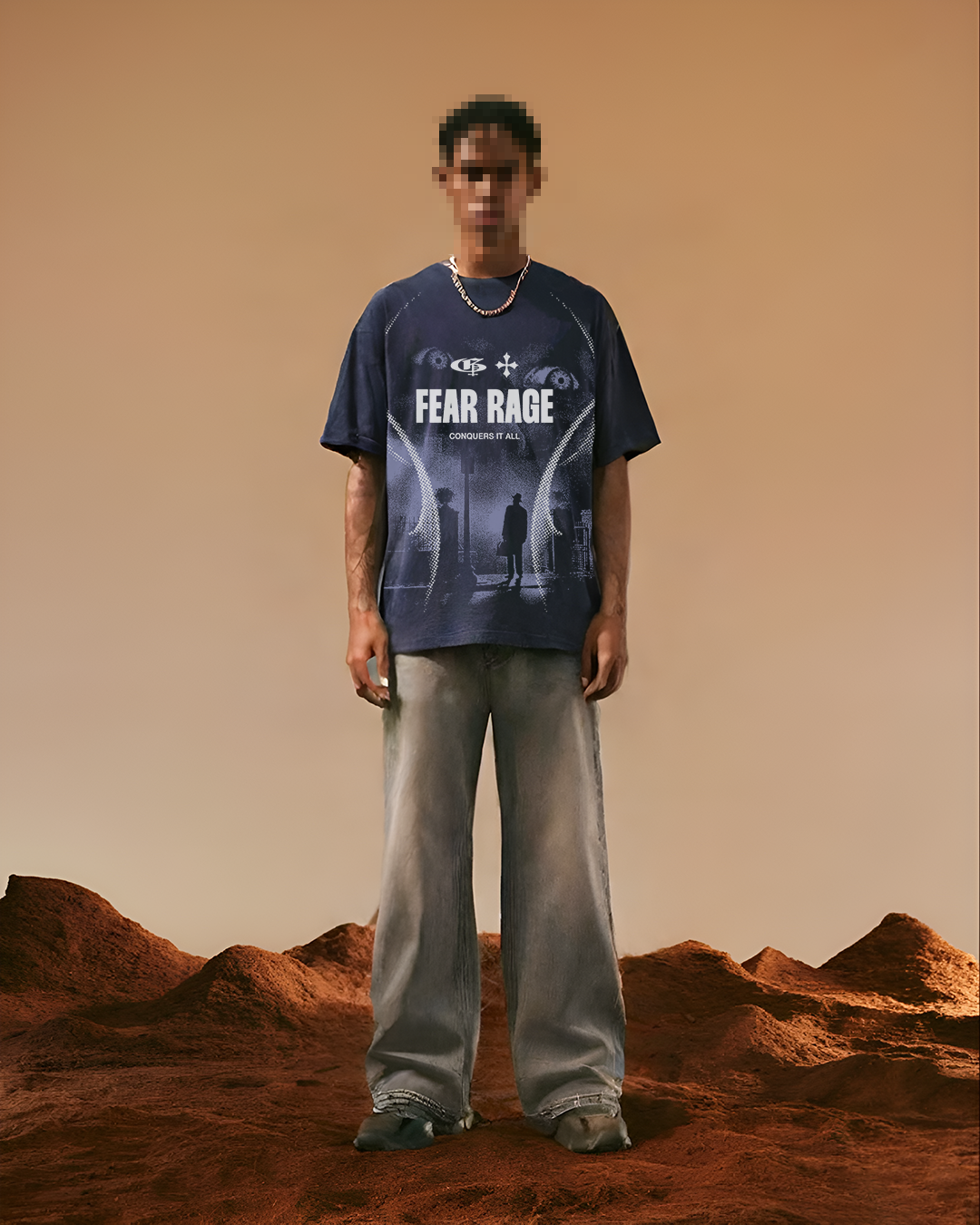 Fear Navy Blue Boxy Oversized Tshirt