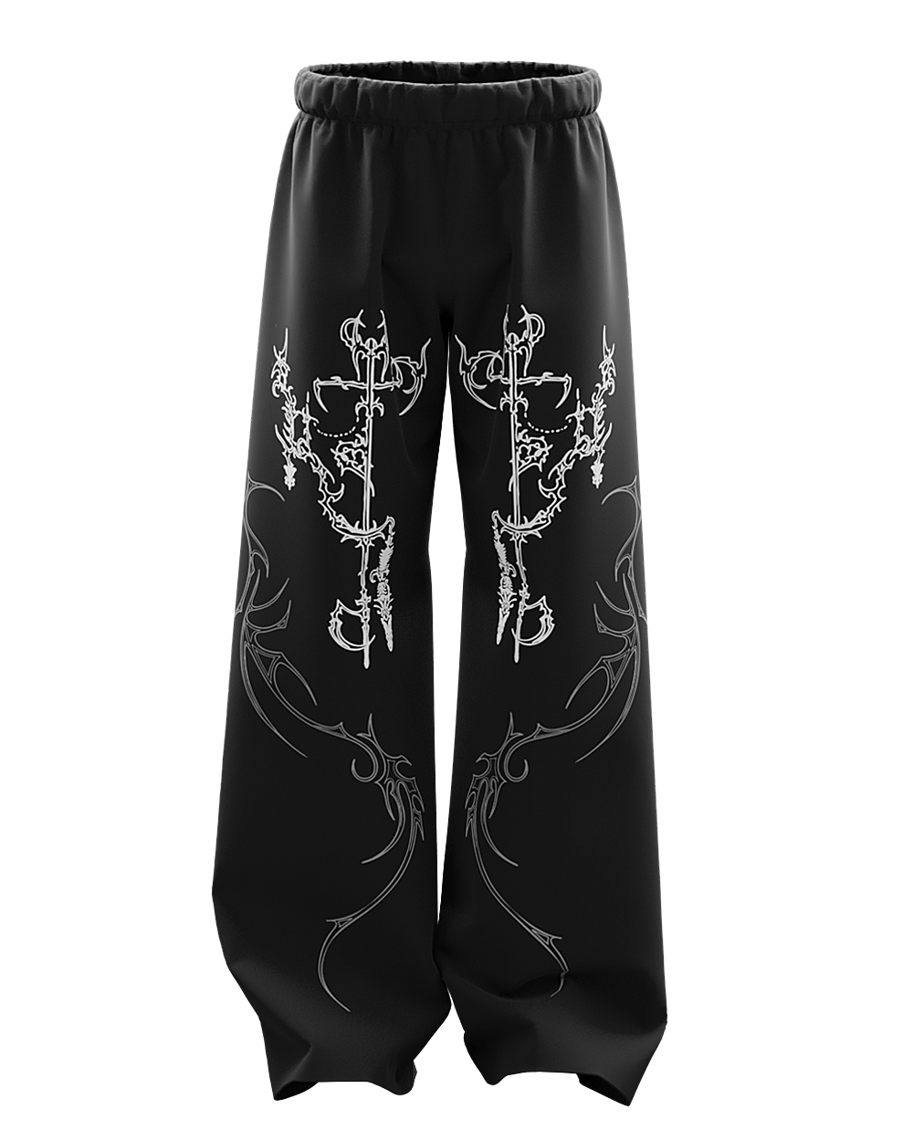 Engrave Black Unisex Straight Fit Baggy Pants