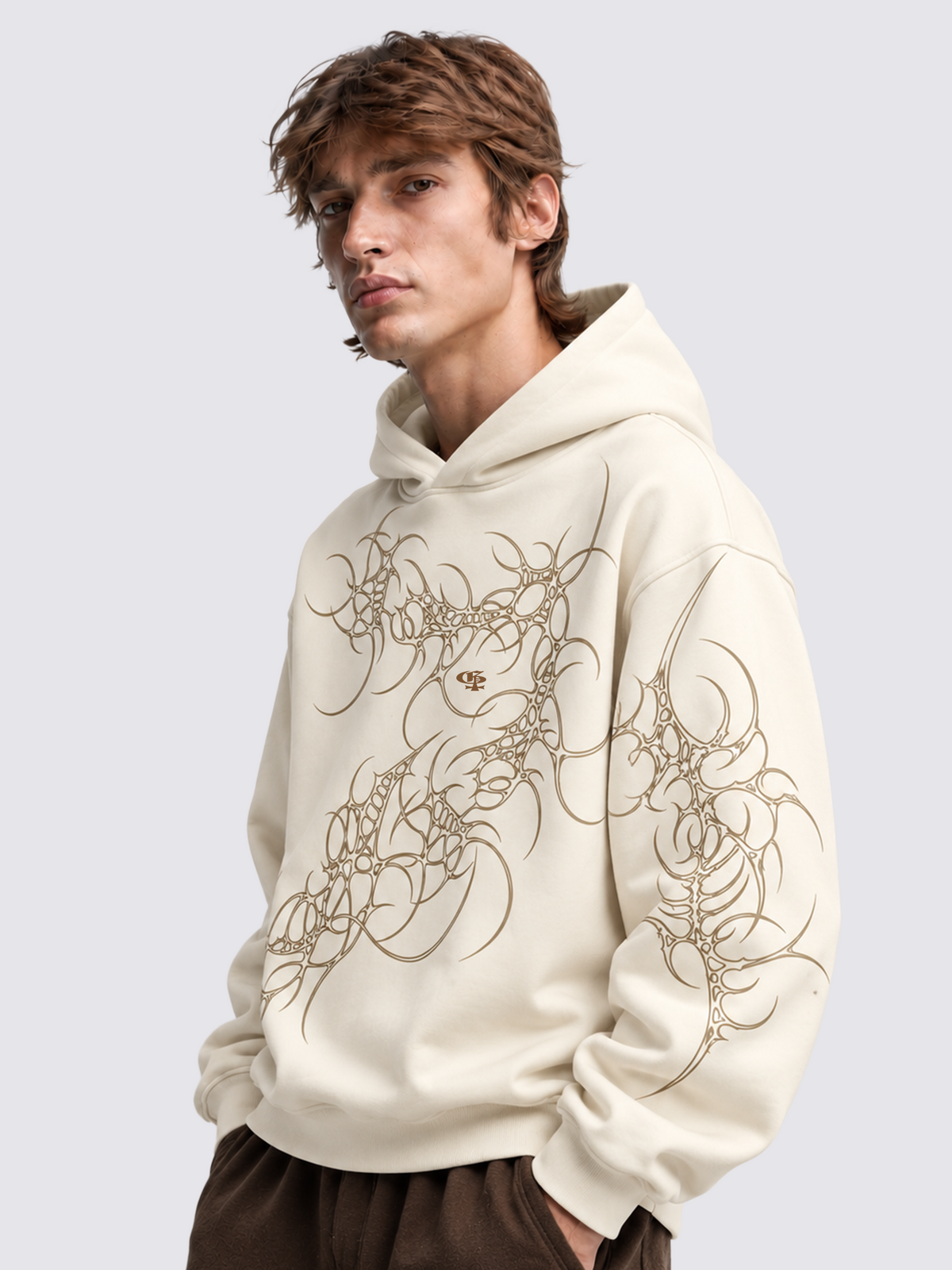 Mutant Beige Boxy Hoodie