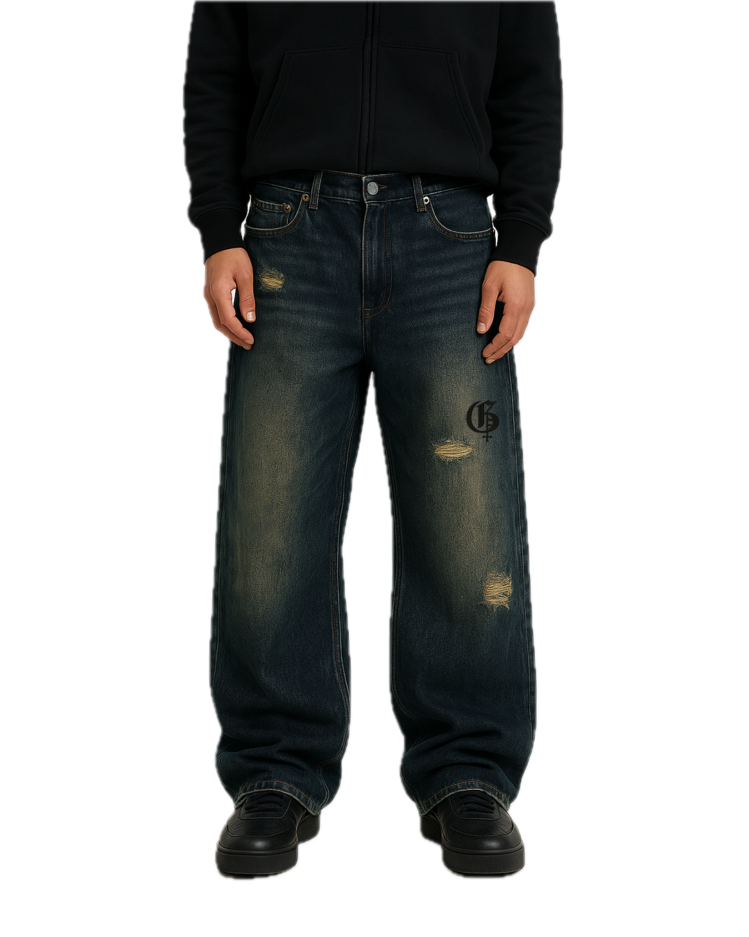 Mud Dyed Washed Baggy Jeans
