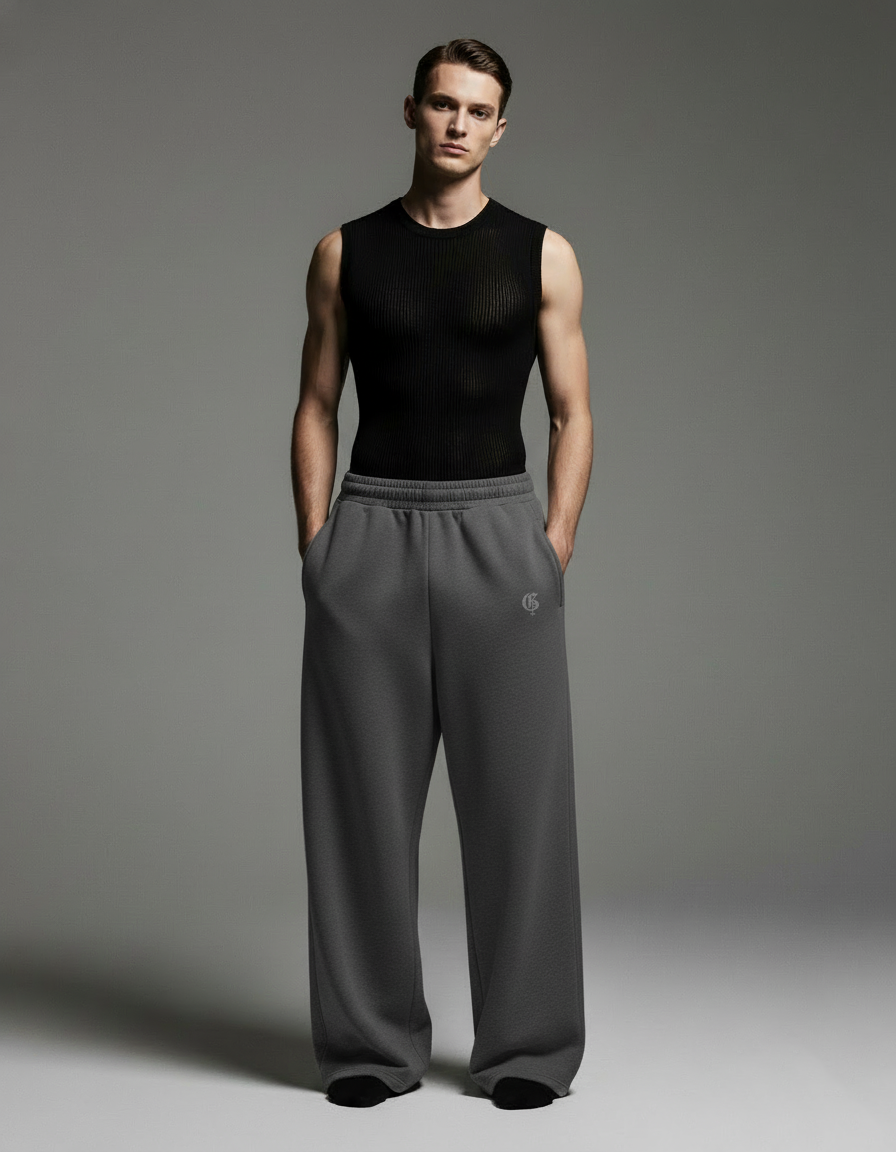 Dark Grey Basic Genrage Baggy Pants
