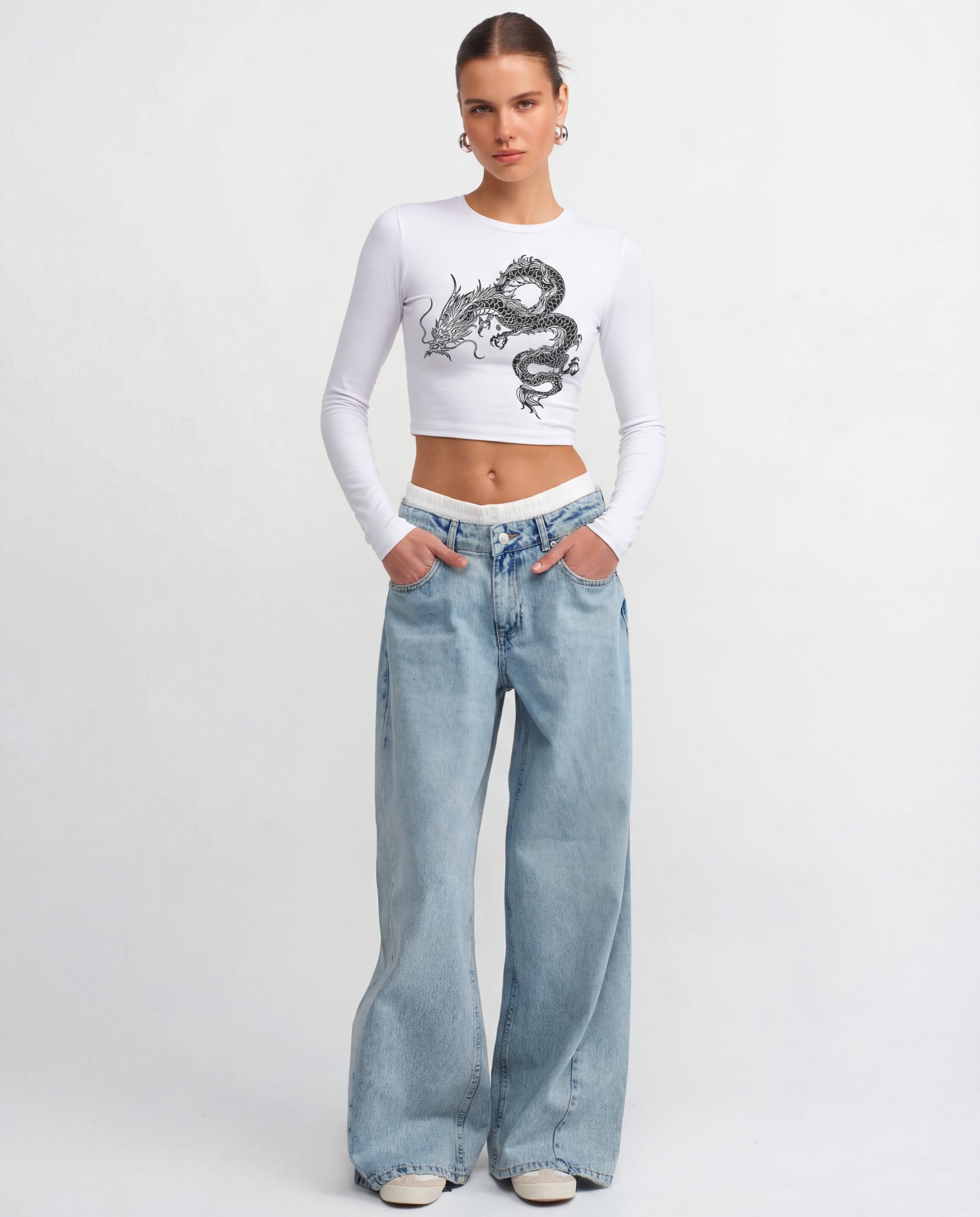 Drako White Long Sleeve Baby Tee