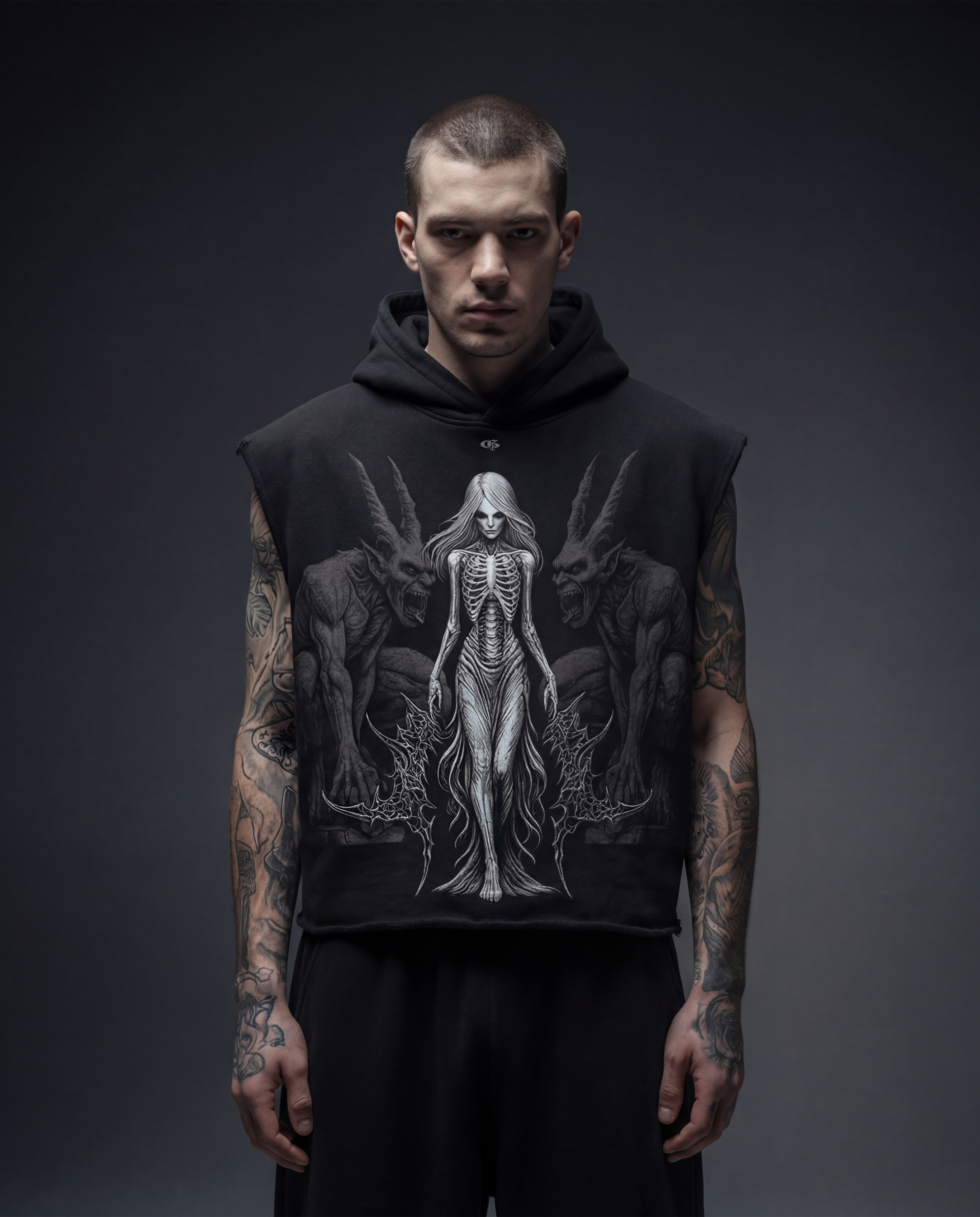 Empress Black Boxy Sleeveless Hoodie