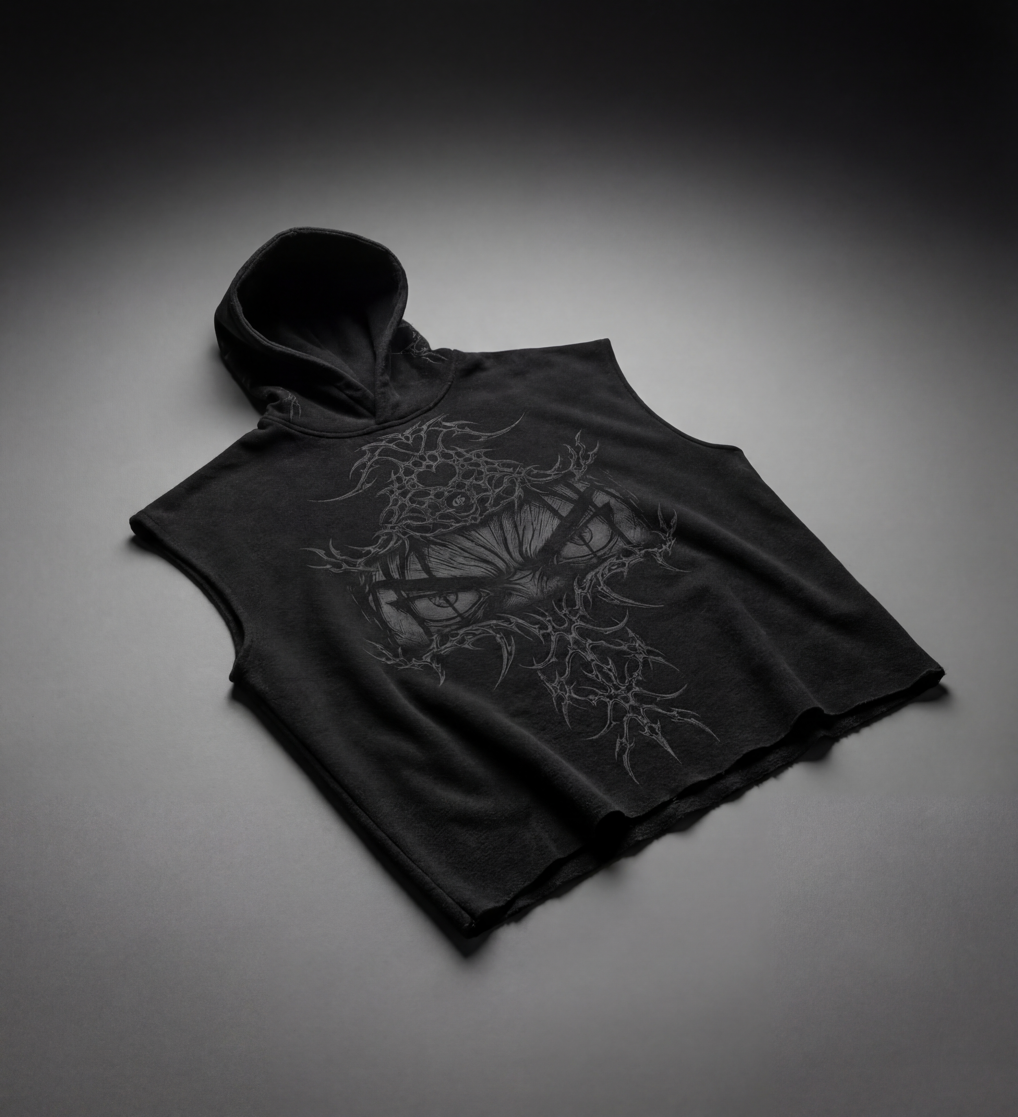 Gaze Black Boxy Sleeveless Hoodie