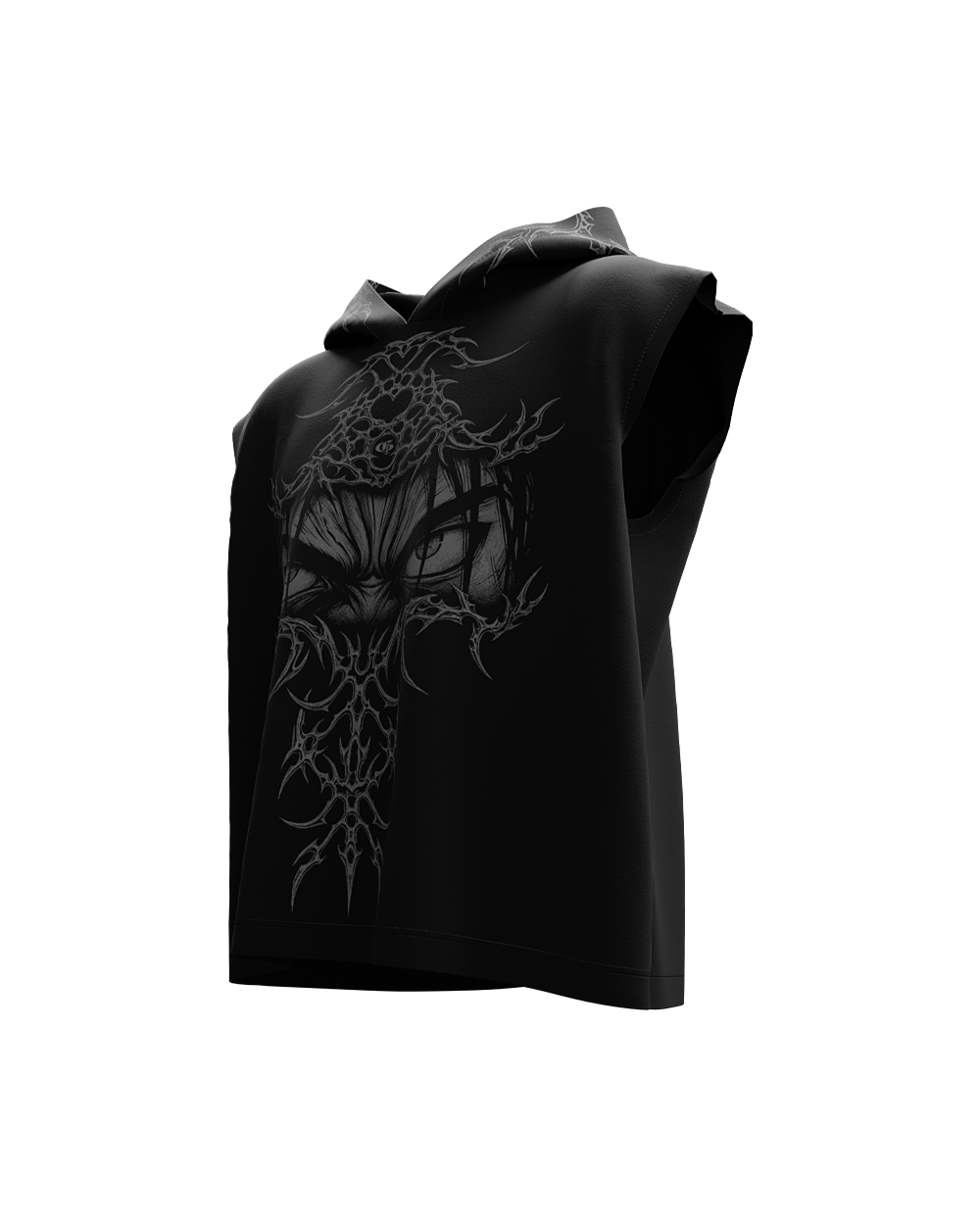 Gaze Black Boxy Sleeveless Hoodie