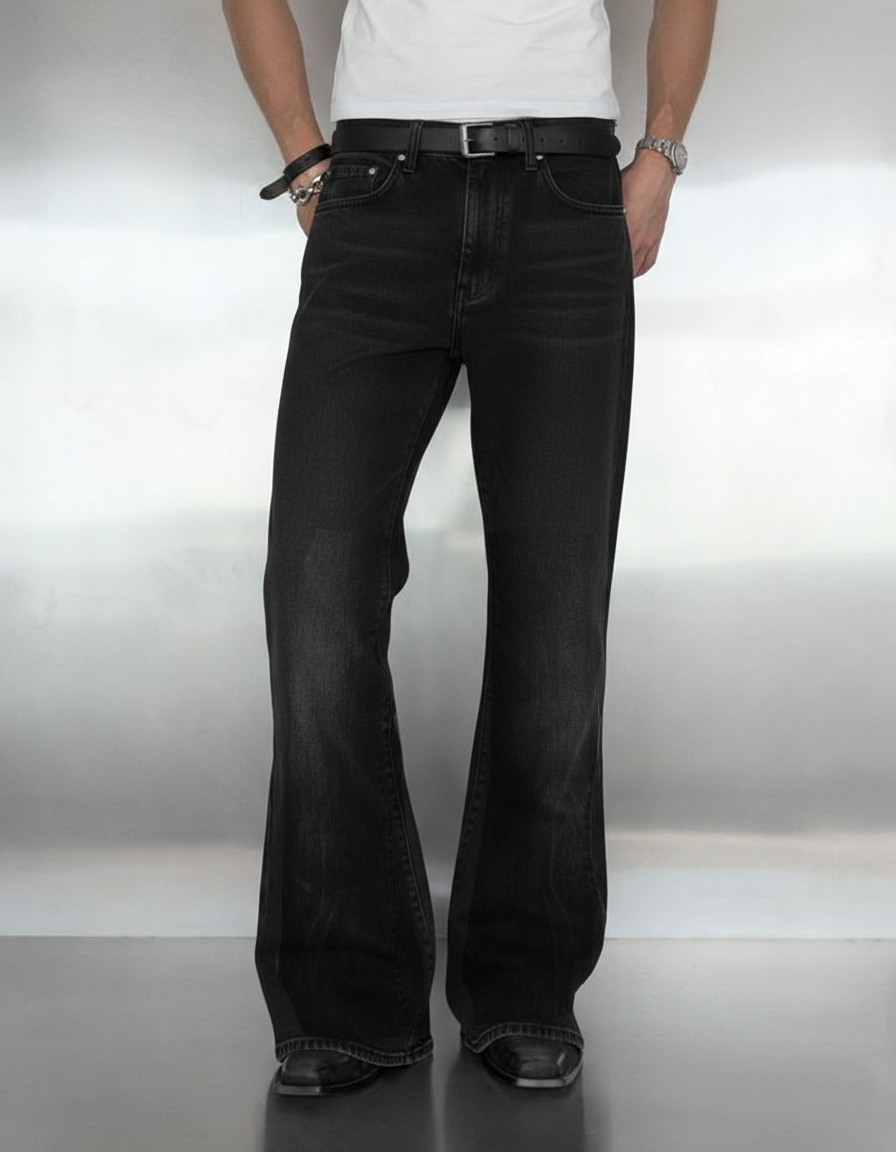Flicker Black Washed Baggy Bootcut Jeans