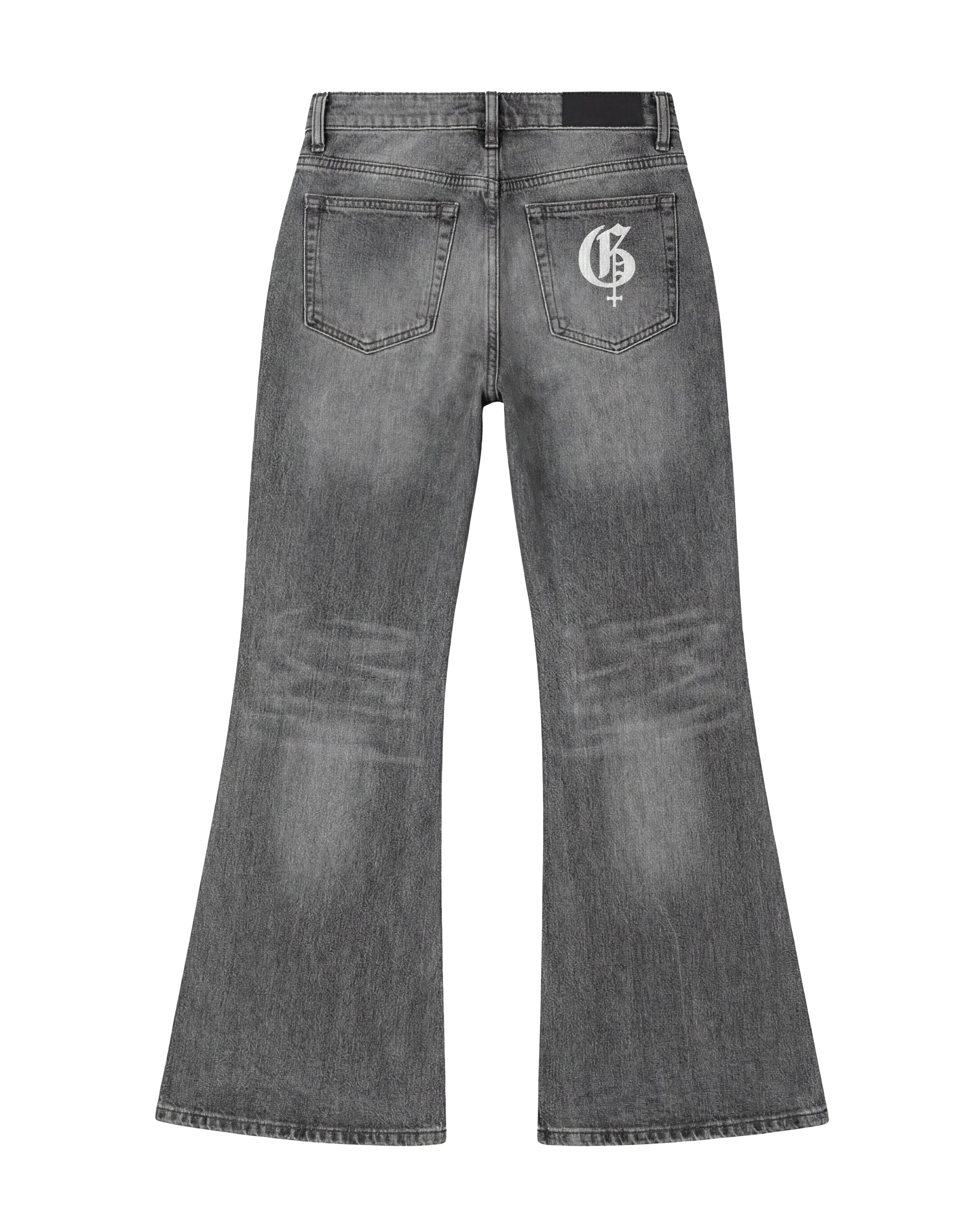 Smoke Grey Washed Baggy Bootcut Jeans