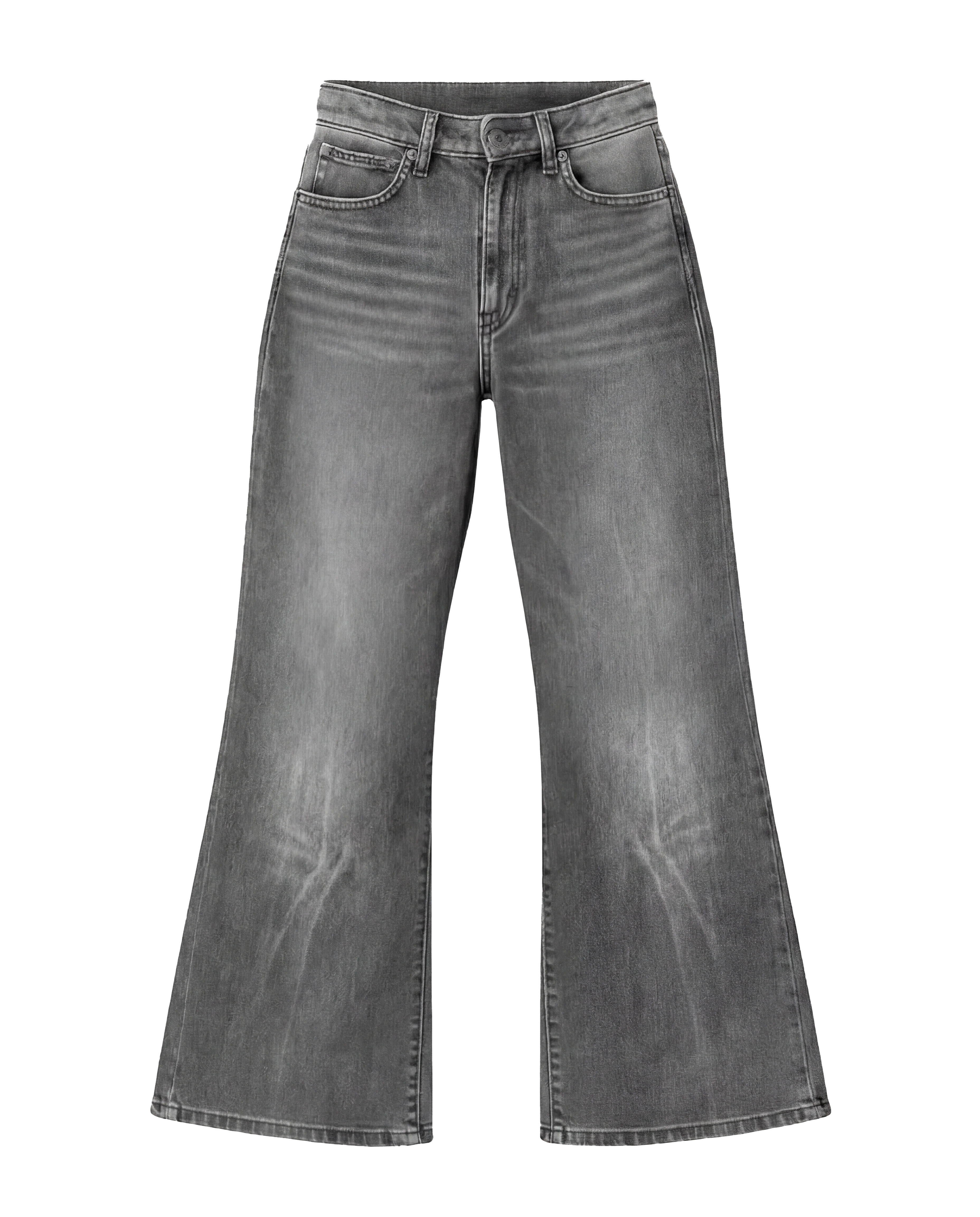Smoke Grey Washed Baggy Bootcut Jeans