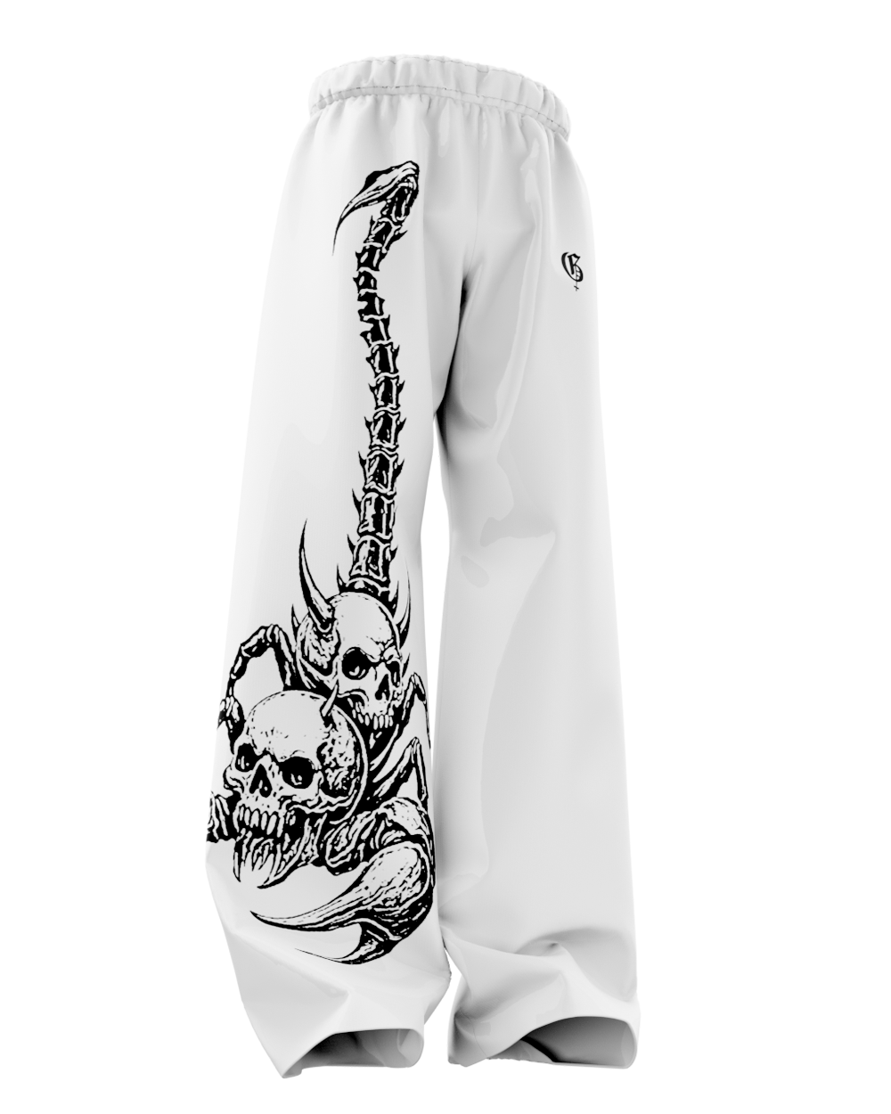 White Skullpion Unisex Straight Fit Baggy Pants