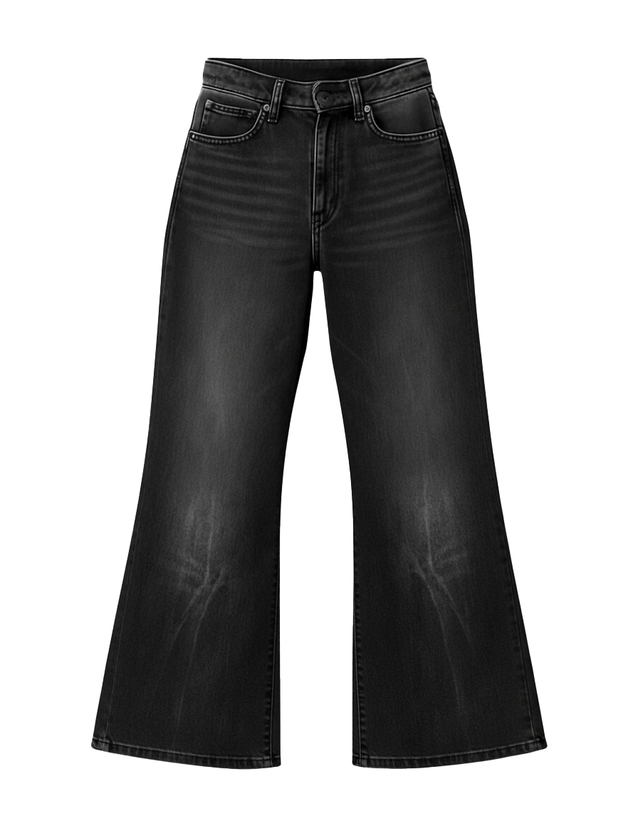 Flicker Black Washed Baggy Bootcut Jeans