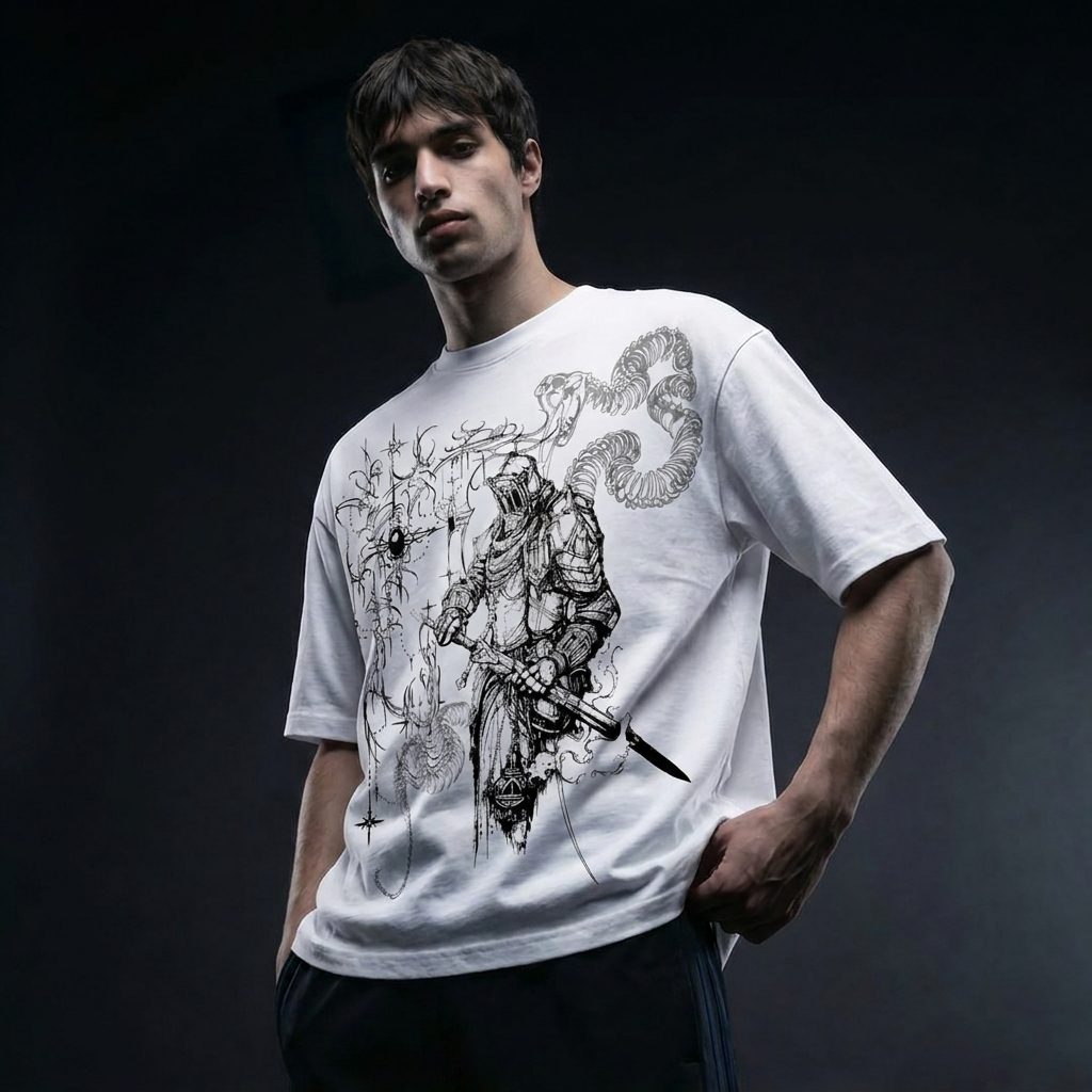 Rust White Boxy Oversized Tshirt