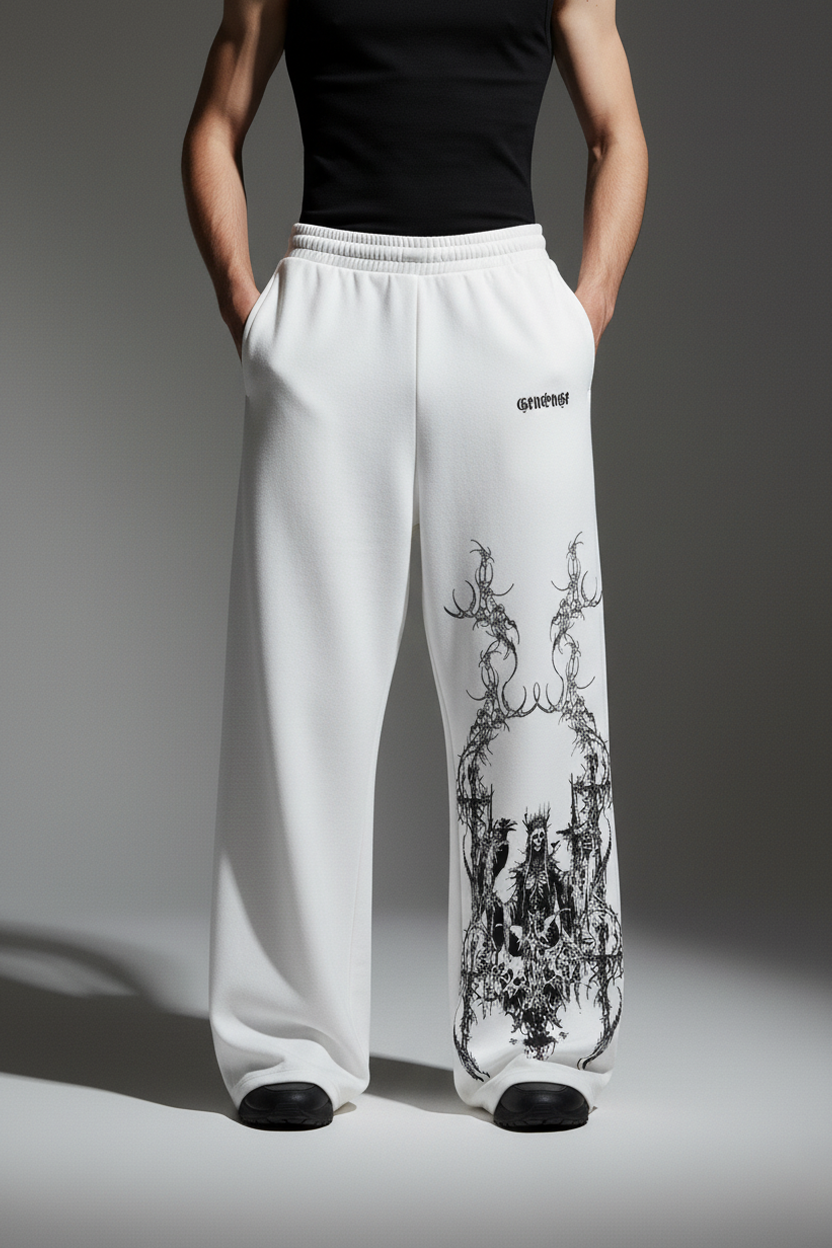 Grim White Unisex Straight Fit Baggy Pants