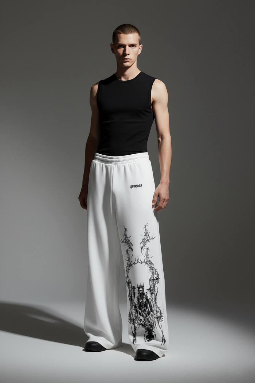 Grim White Unisex Straight Fit Baggy Pants