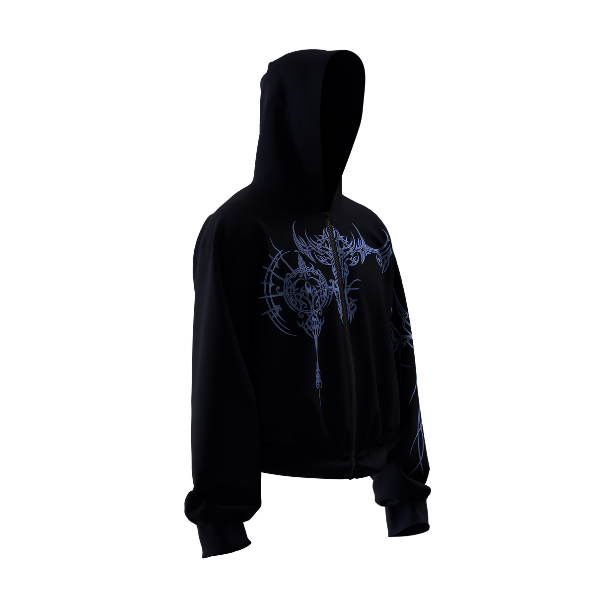 Ornate Navy Zipper Hoodie