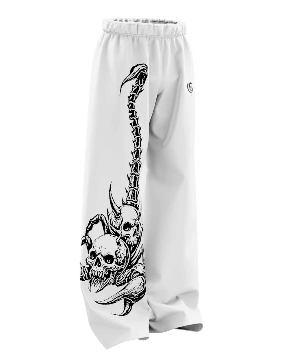 White Skullpion Unisex Straight Fit Baggy Pants