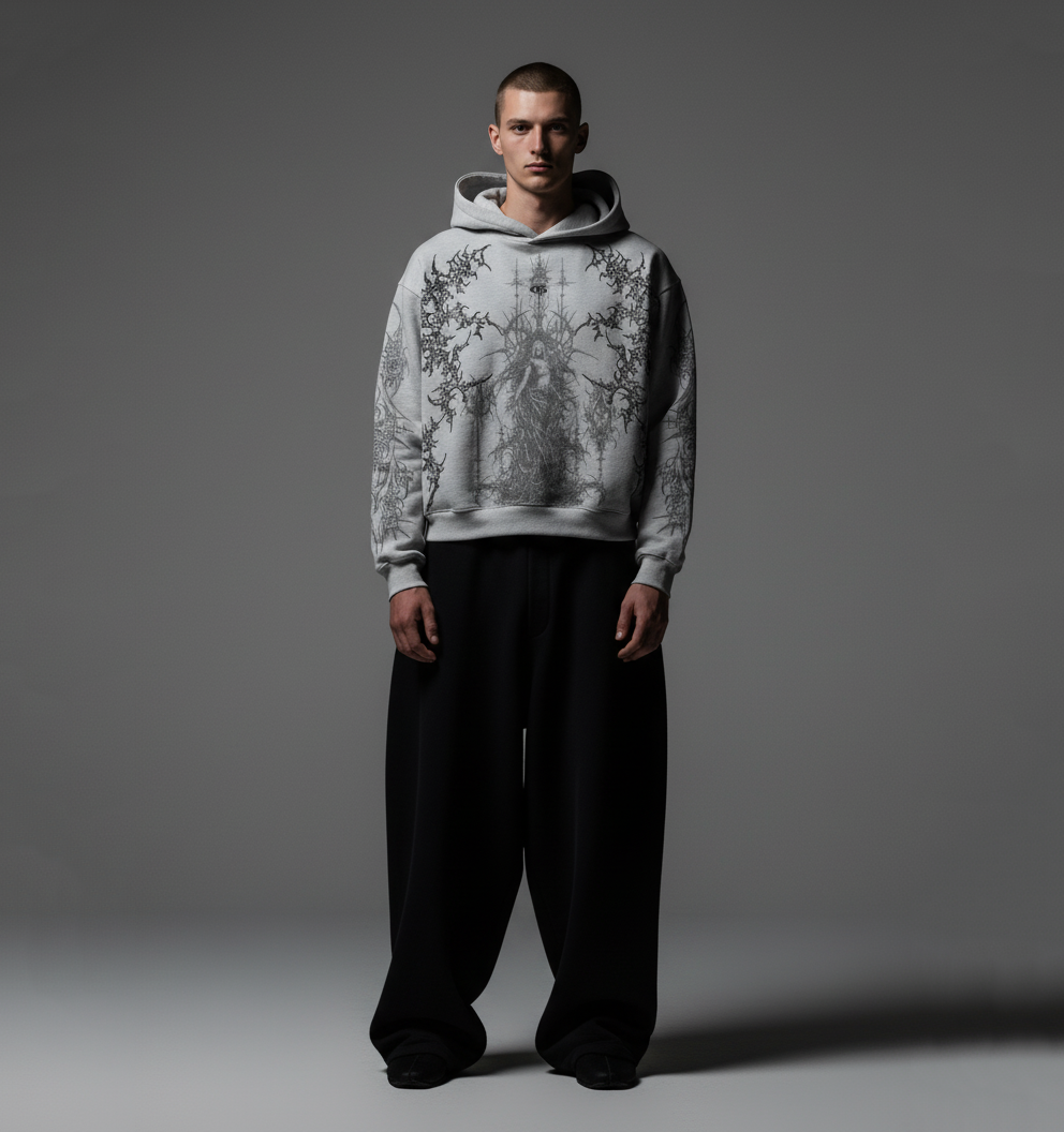 Skorn Grey Boxy Oversized Hoodie