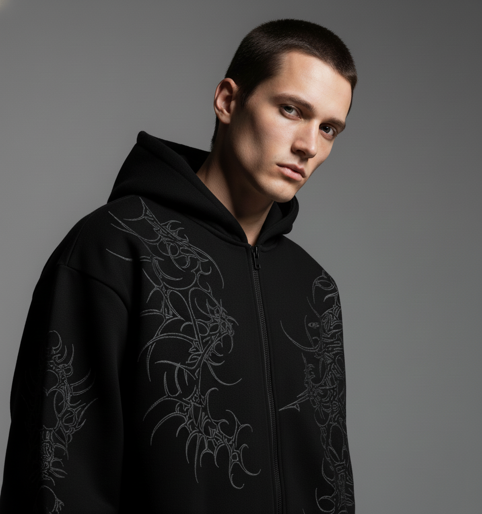 Reaven Black Unisex Zipper Hoodie [PRE-ORDER]