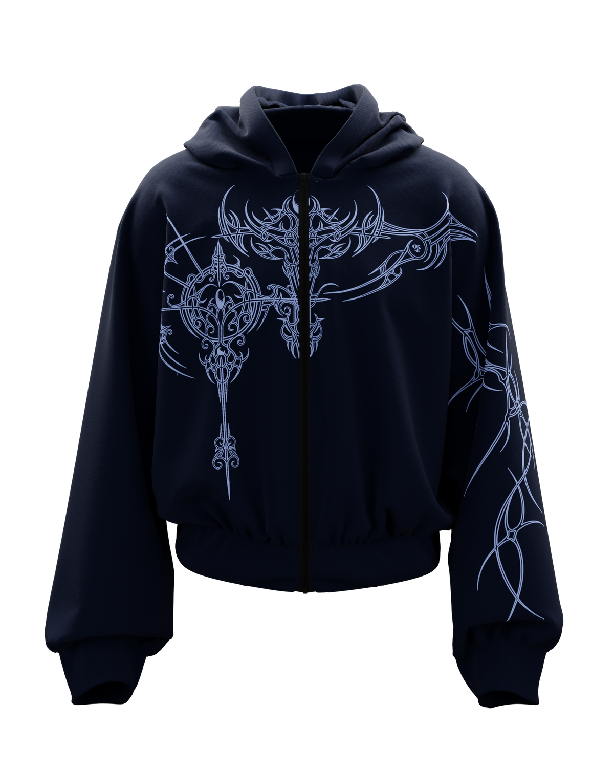 Ornate Navy Zipper Hoodie