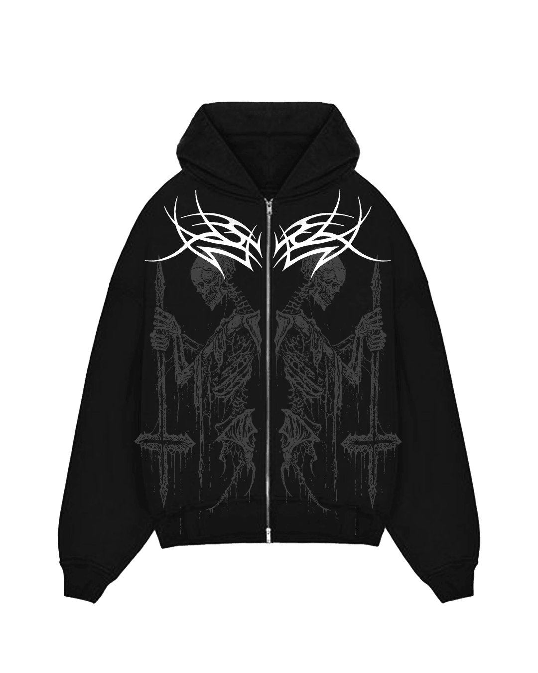 Cursed Boxy Black Zipper Hoodie - GENRAGE