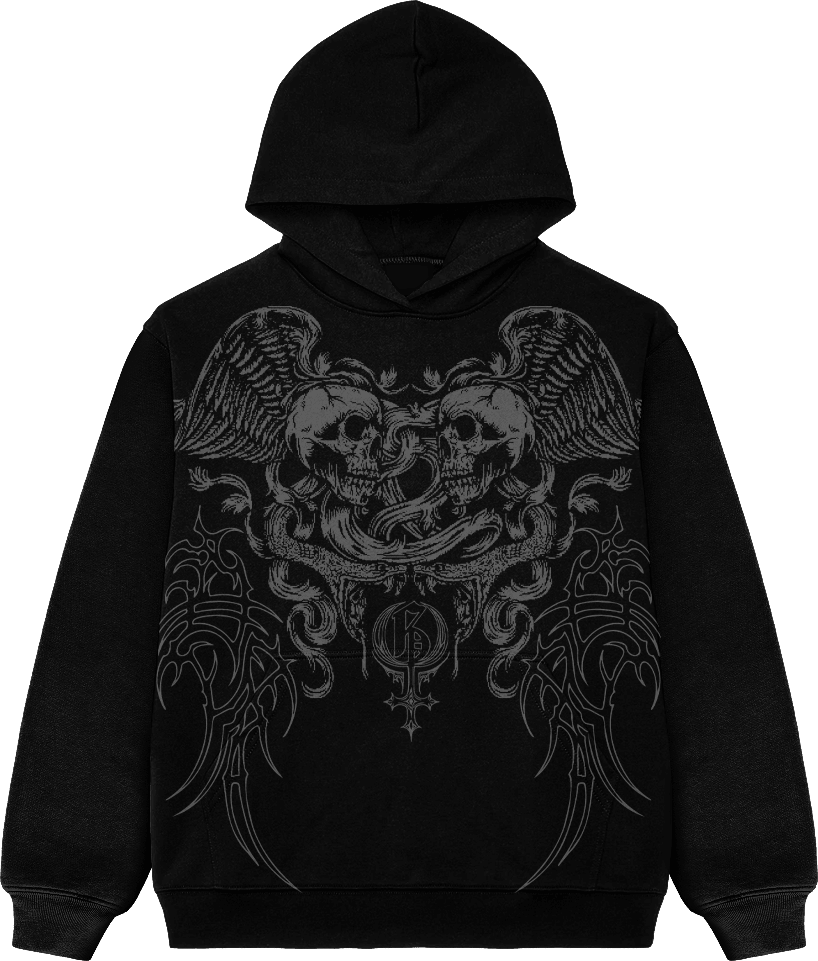 Skullwings Boxy Oversized Black Hoodie - GENRAGE