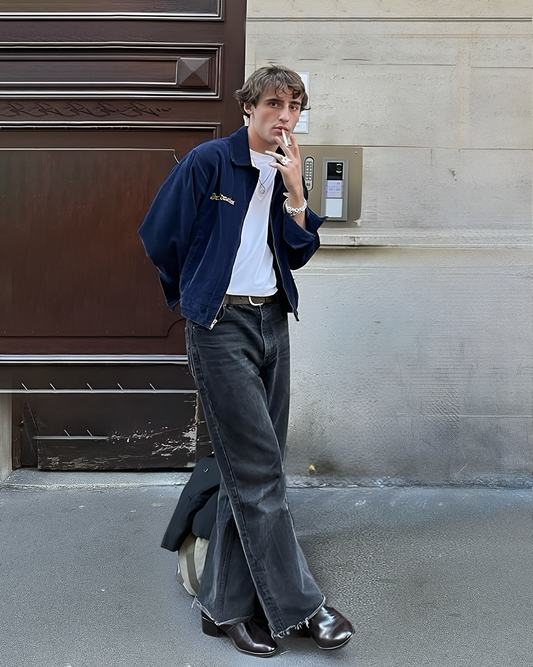 デニム・ジーパン Jay Black Denim Long Bootcut Pants Flicker Black Washed Baggy Bootcut Jeans
