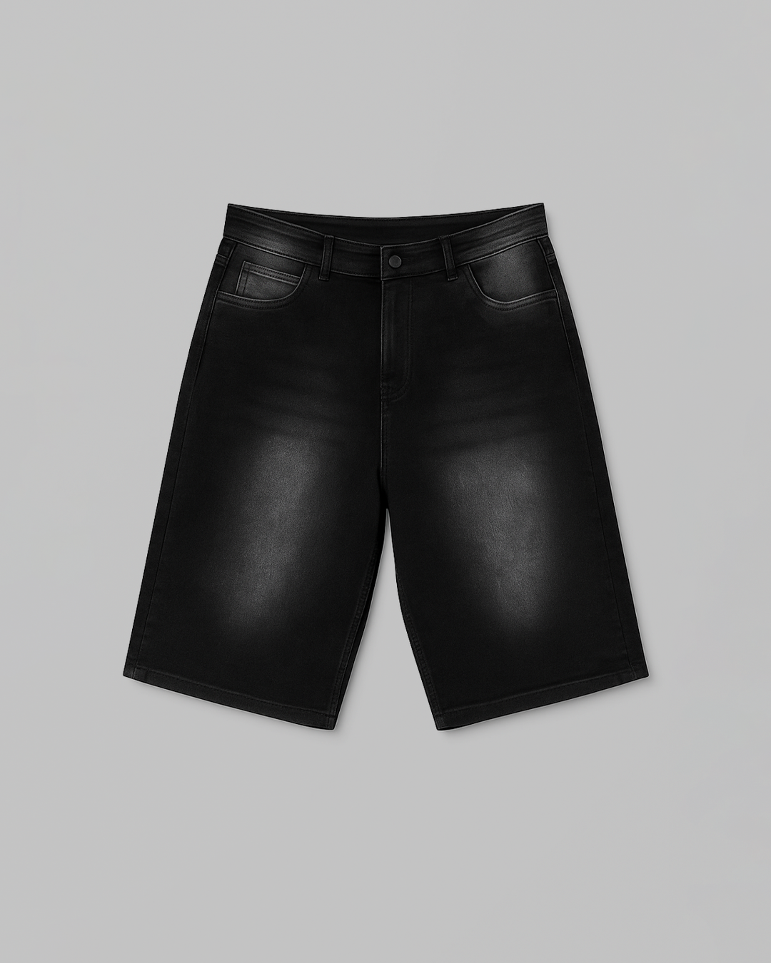 BLACK WASHED DENIM JORTS FRONT