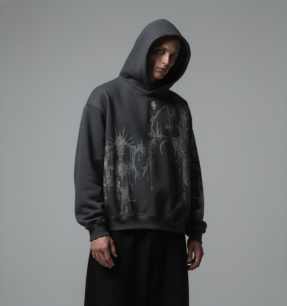 Distort Dark Grey Boxy Oversized Hoodie