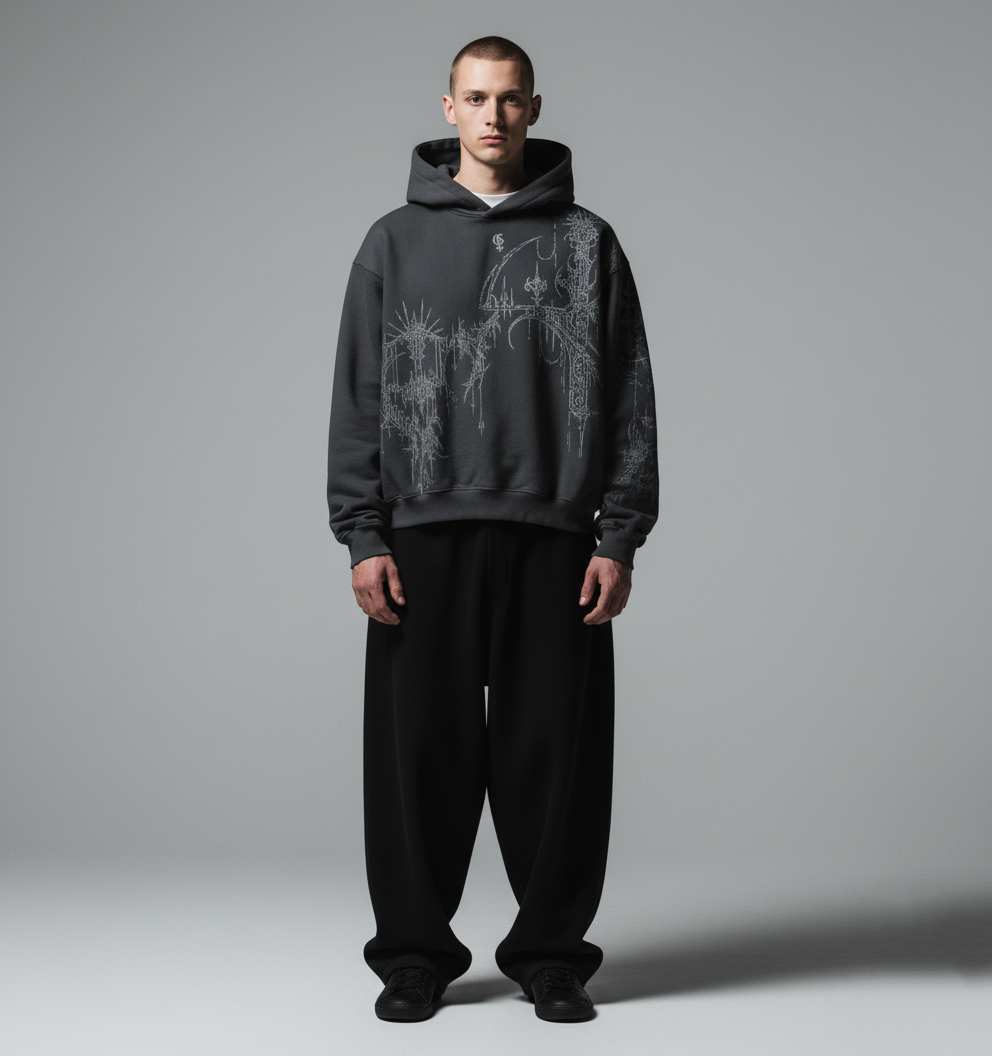 Distort Dark Grey Boxy Oversized Hoodie