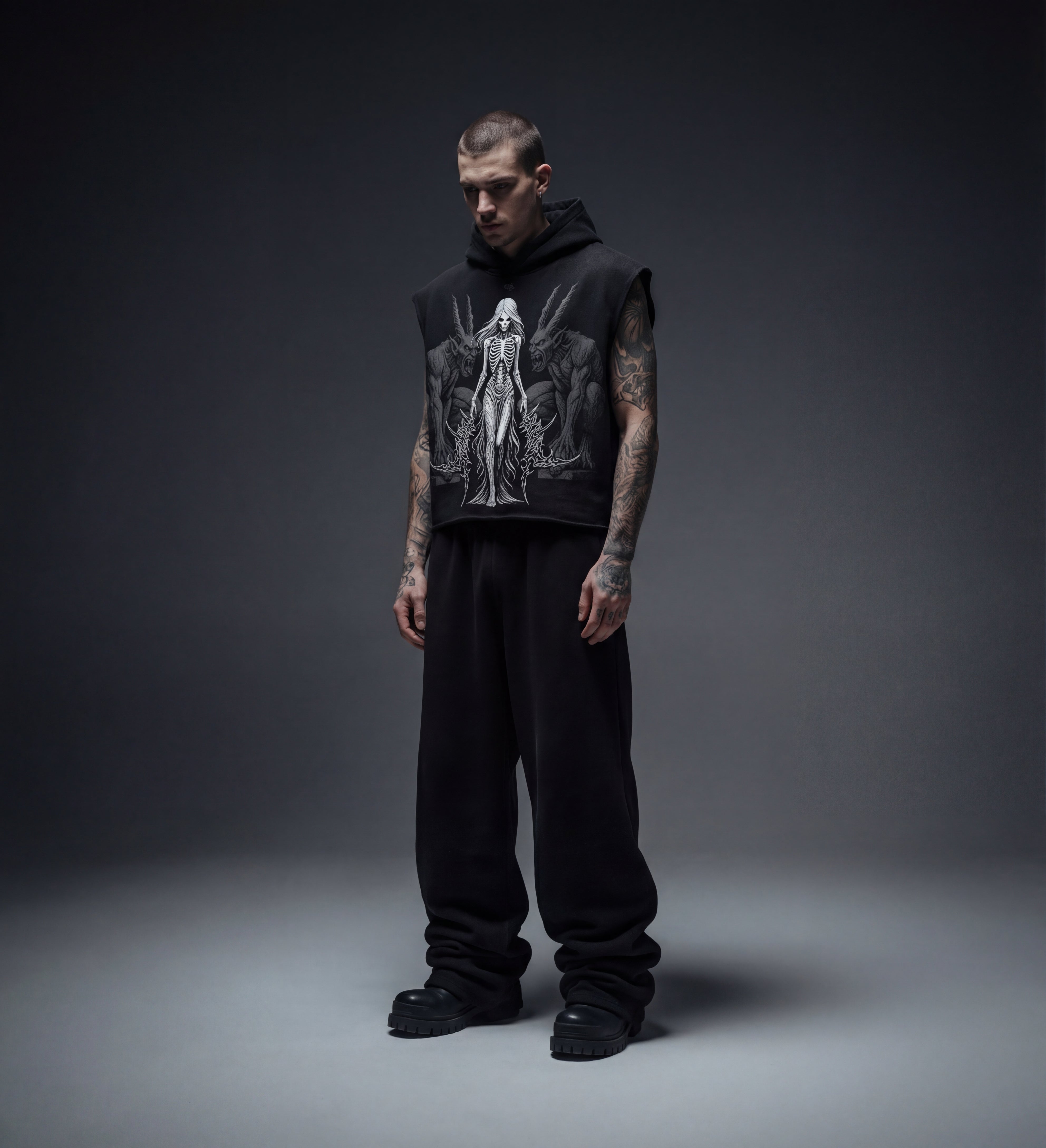 Empress Black Boxy Sleeveless Hoodie