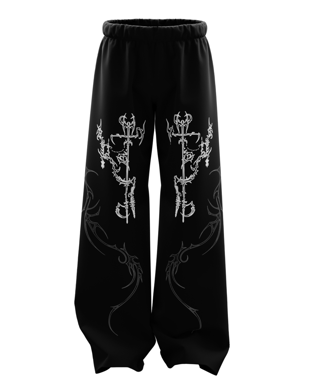 Engrave Black Unisex Straight Fit Baggy Pants