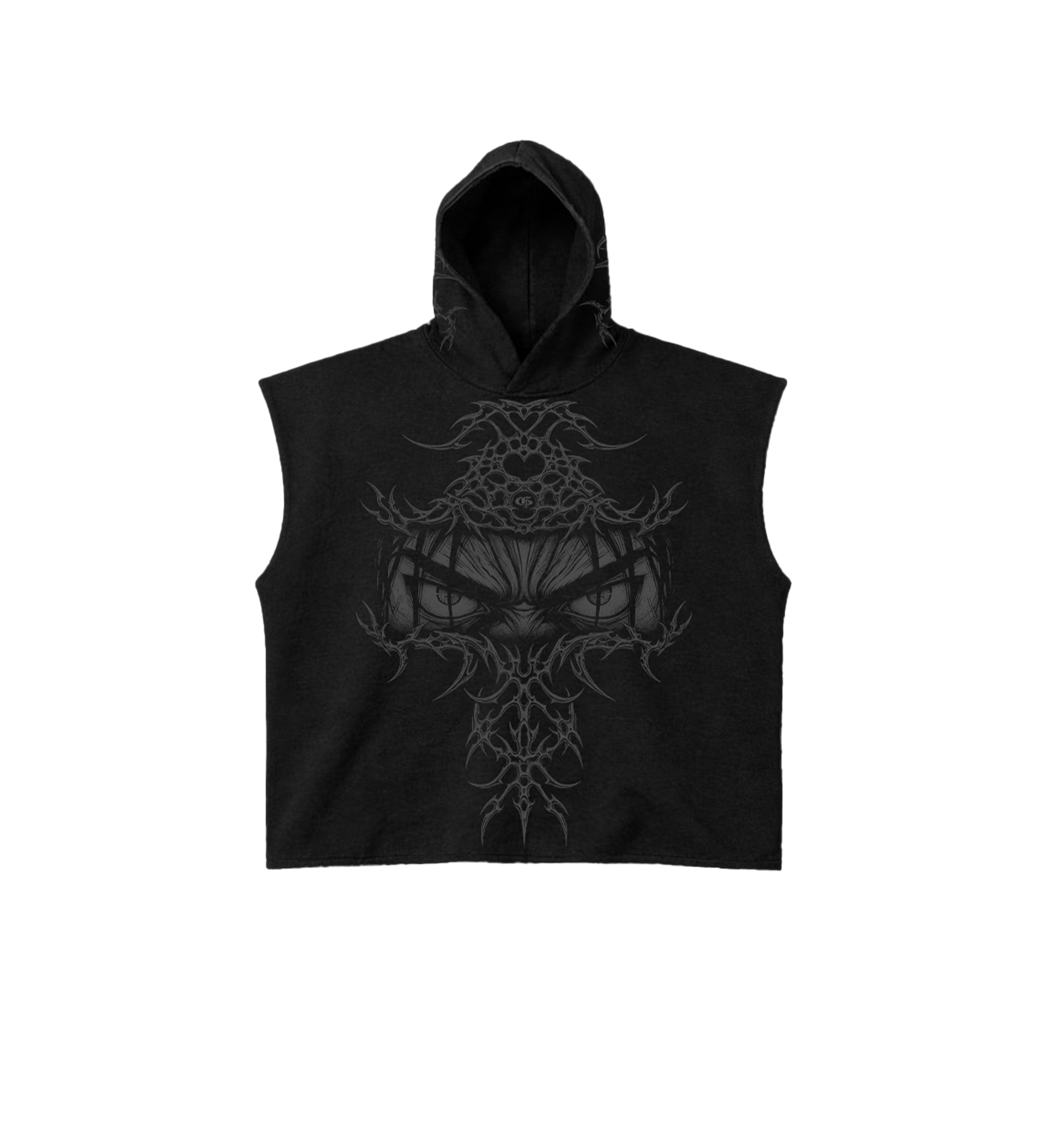 Gaze Black Boxy Sleeveless Hoodie