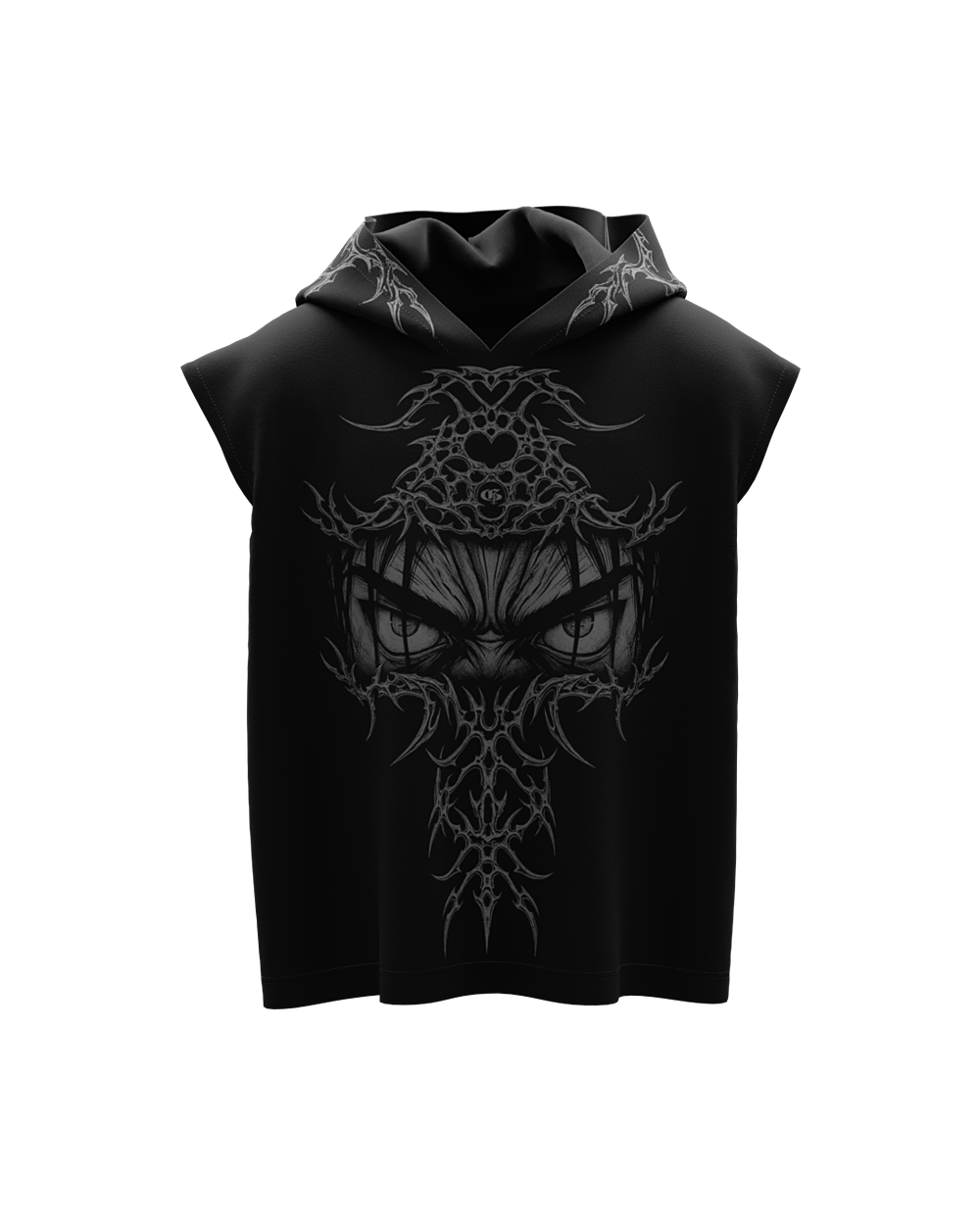 Gaze Black Boxy Sleeveless Hoodie