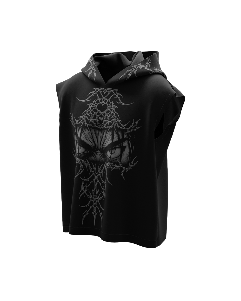 Gaze Black Boxy Sleeveless Hoodie