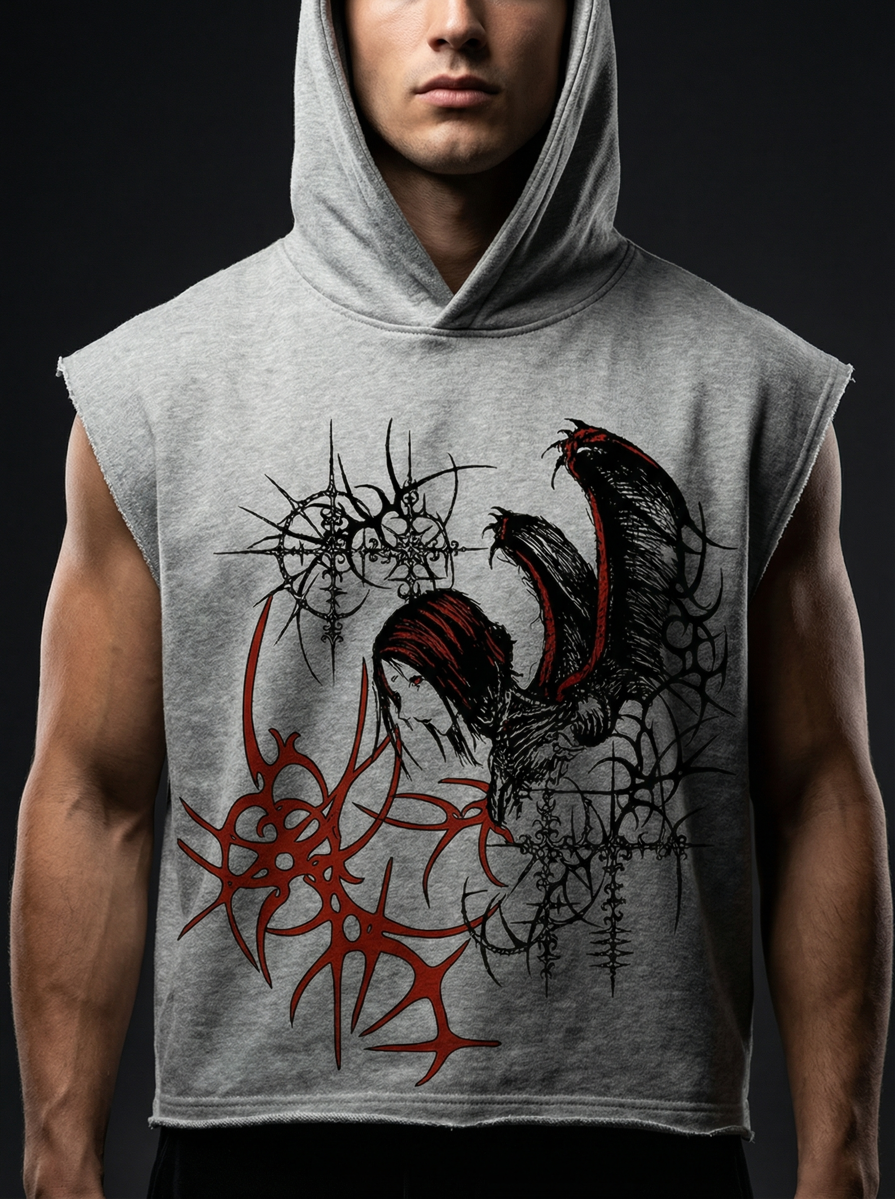 Wreck Grey Boxy Sleeveless Hoodie