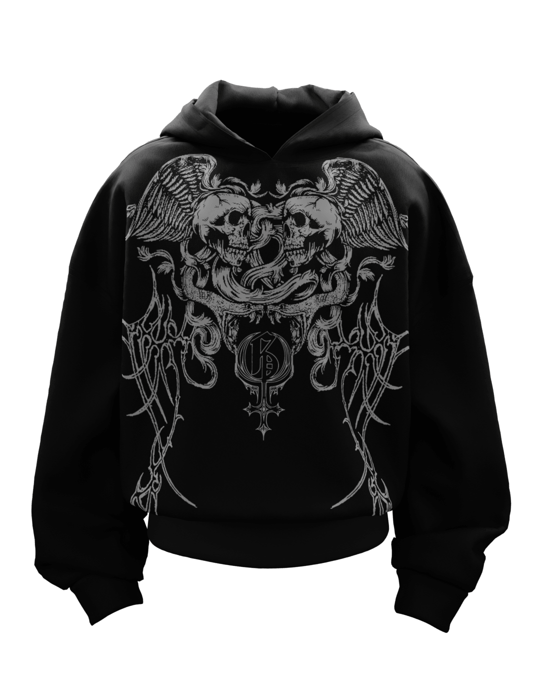 Skullwings Boxy Oversized Black Hoodie - GENRAGE