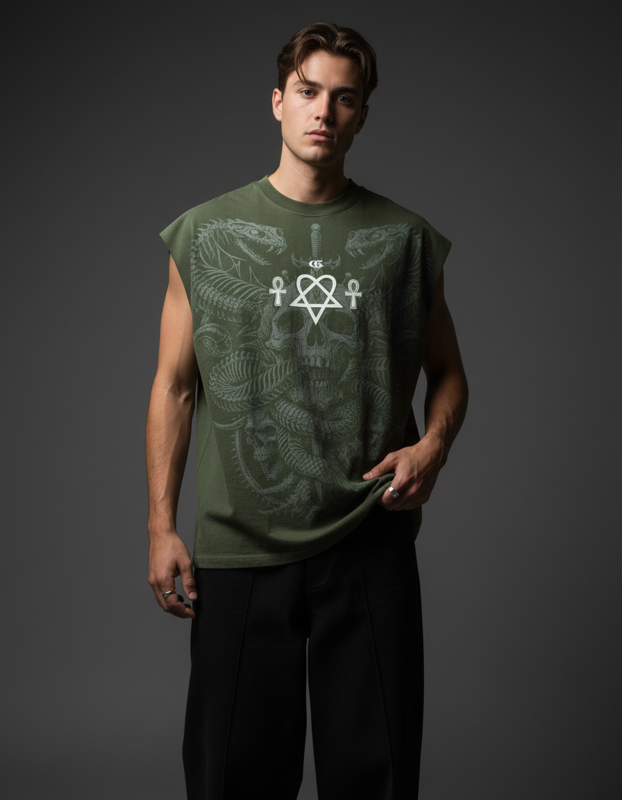 Slither Olive Boxy Unisex Vest