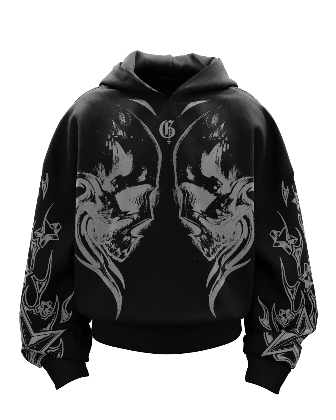 Yin Yang Boxy Oversized Black Hoodie - GENRAGE