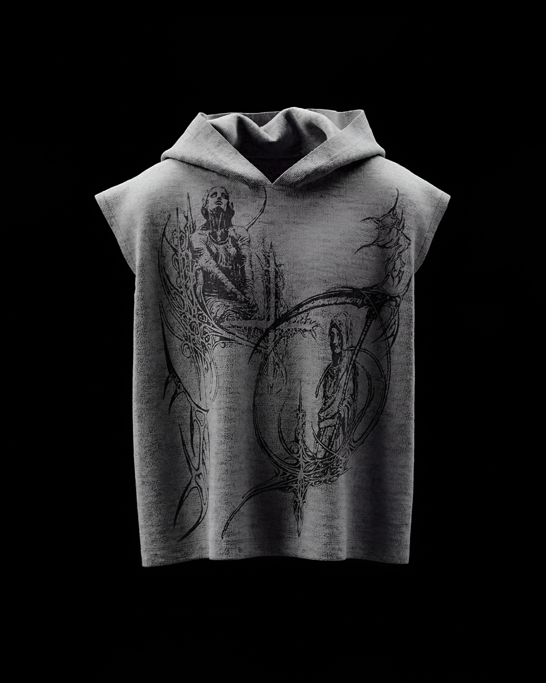 War Grey Boxy Sleeveless Hoodie