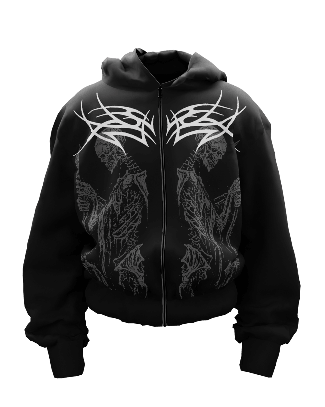 Cursed Boxy Black Zipper Hoodie - GENRAGE