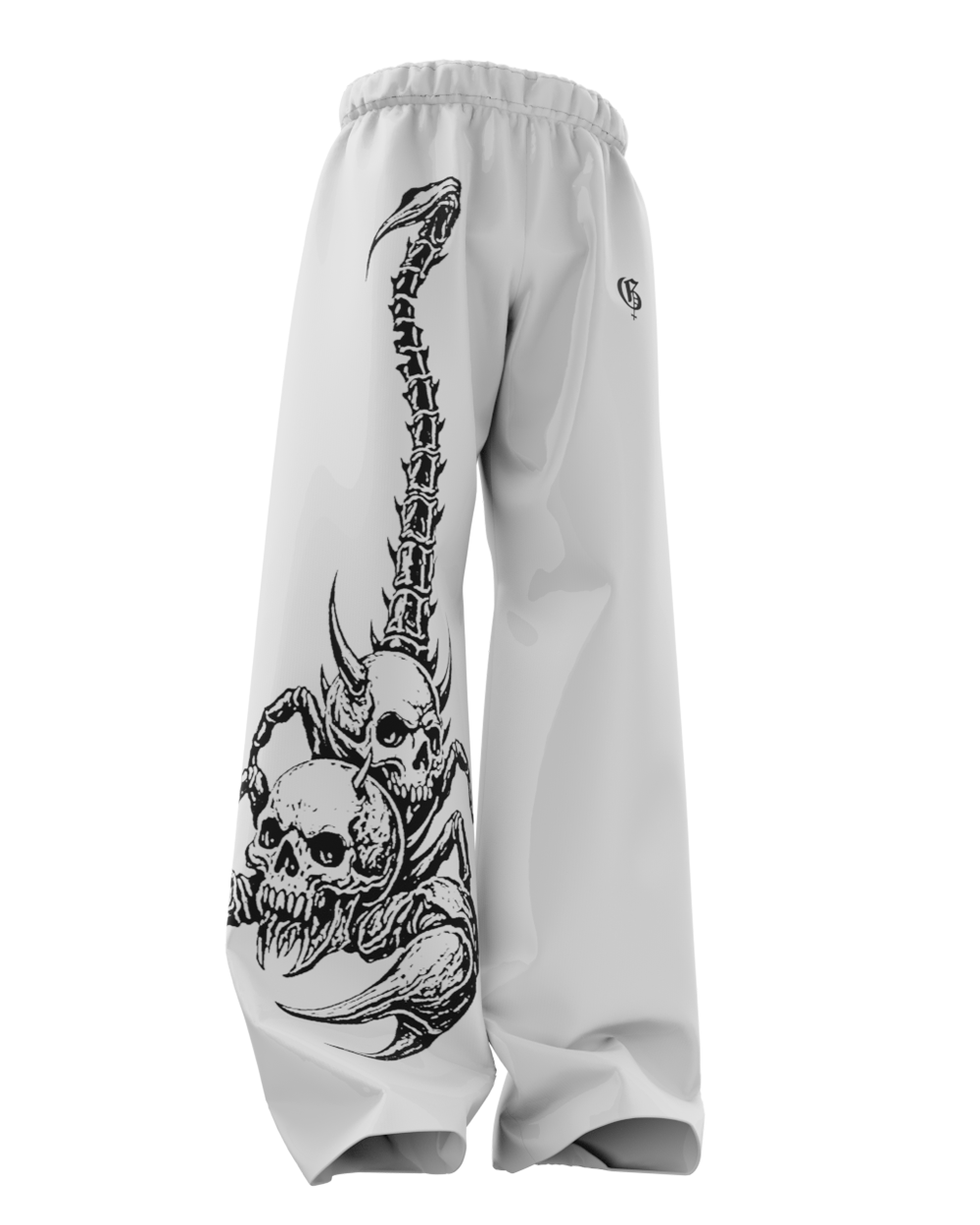 White Skullpion Unisex Straight Fit Baggy Pants