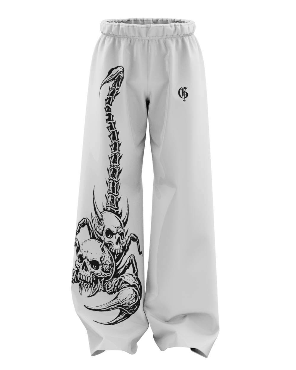 White Skullpion Unisex Straight Fit Baggy Pants