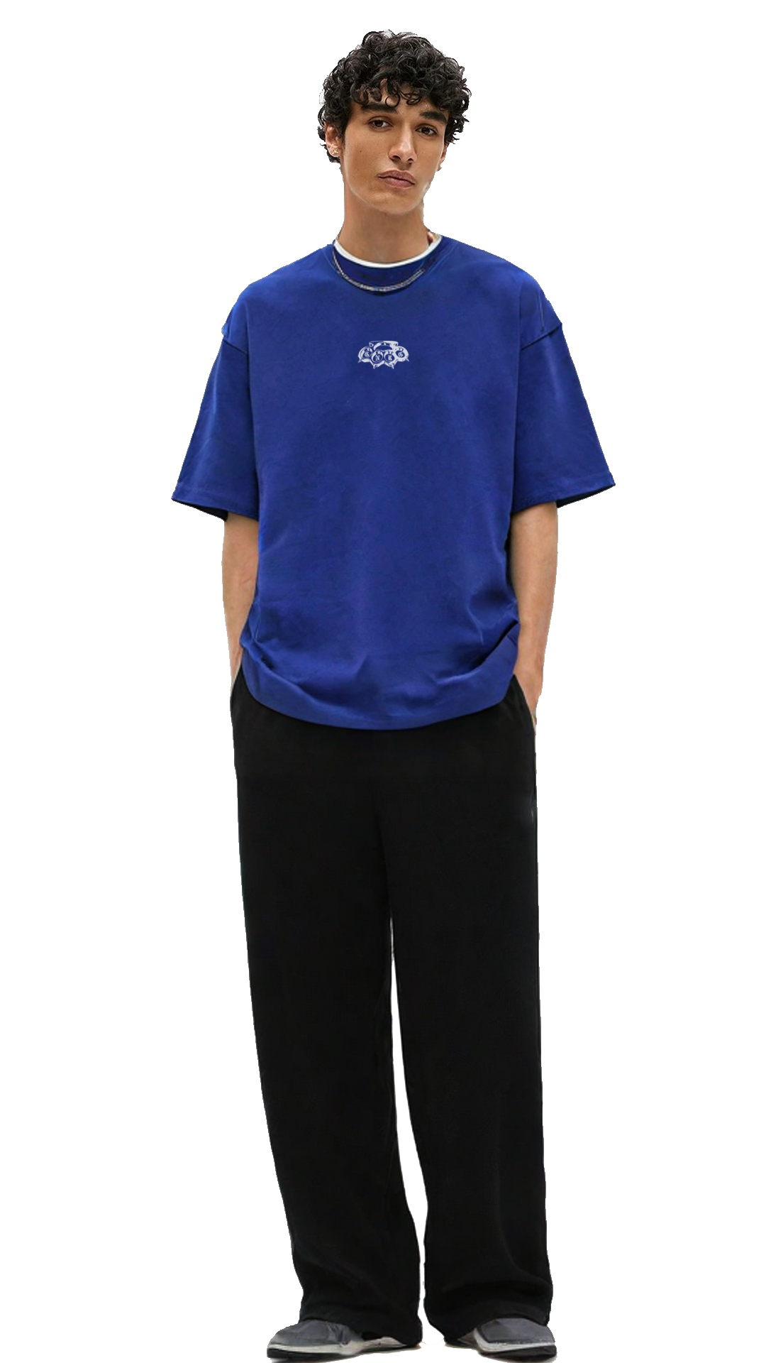Basic Blue Boxy Genrage Oversized Tshirt