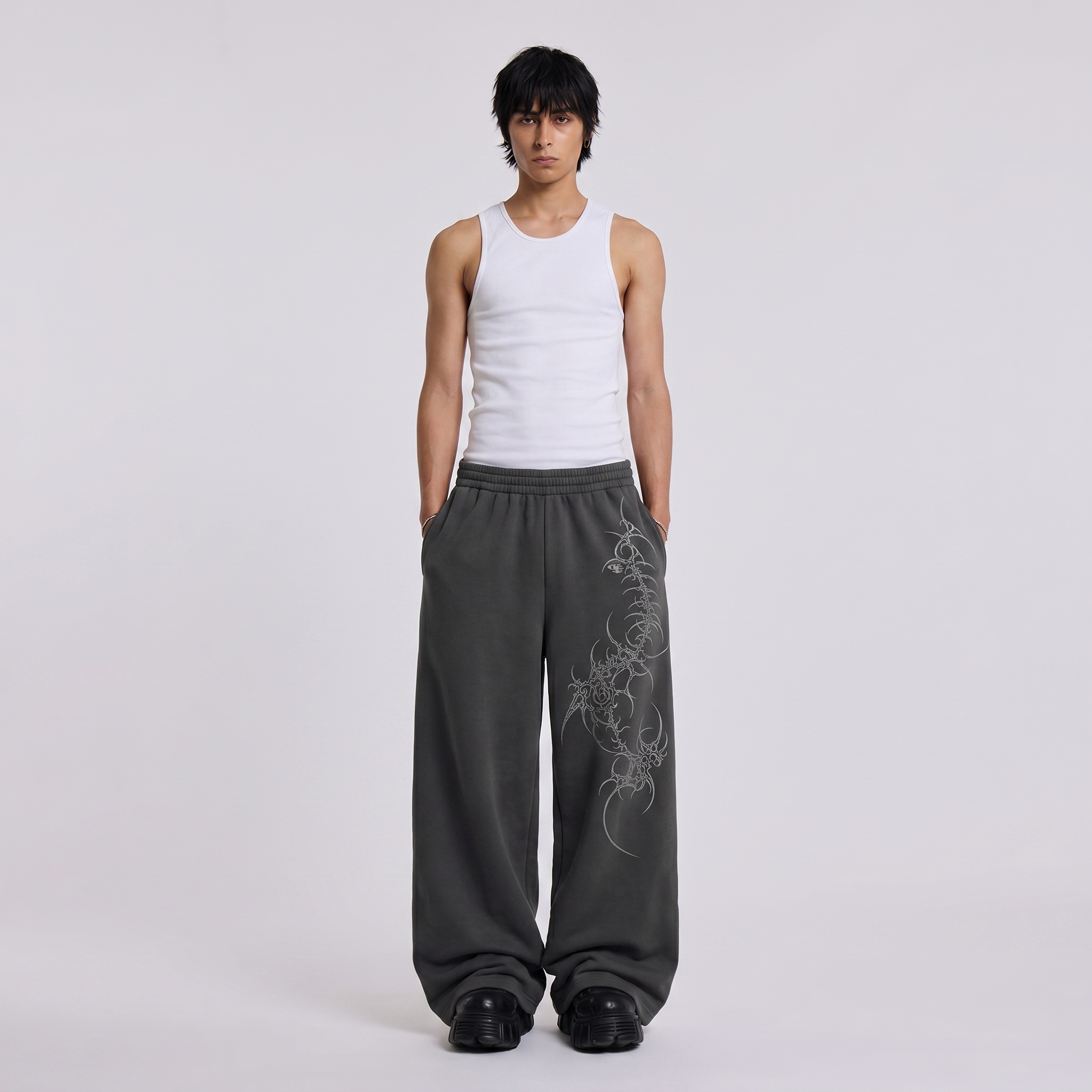 Crest Dark Grey Unisex Straight Fit Baggy Pants