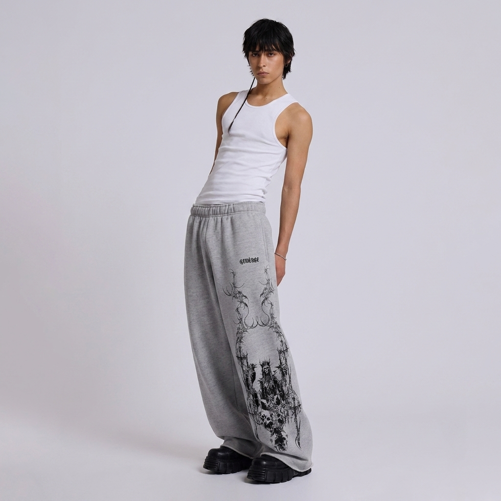 Grey Grim Unisex Straight Fit Baggy Pants