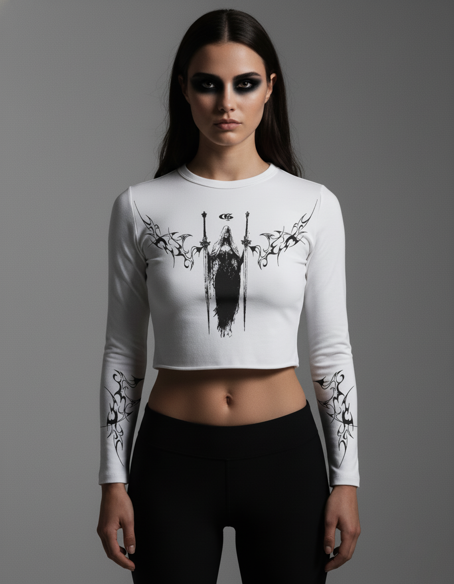 Vespera White Long Sleeve Baby Tee