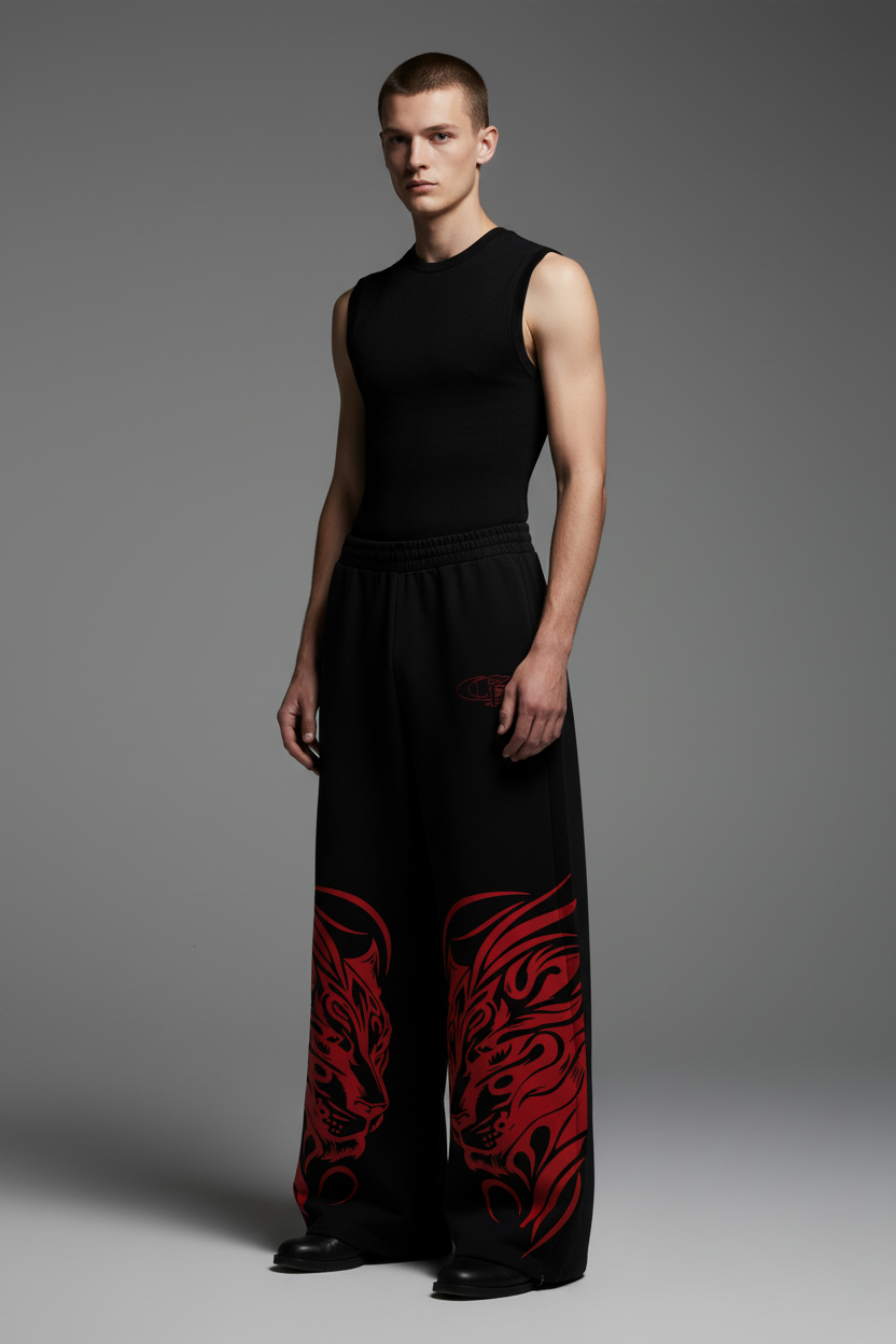 Red Shiro Unisex Straight Fit Baggy Pants
