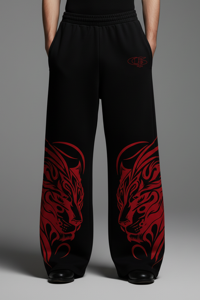 Red Shiro Unisex Straight Fit Baggy Pants