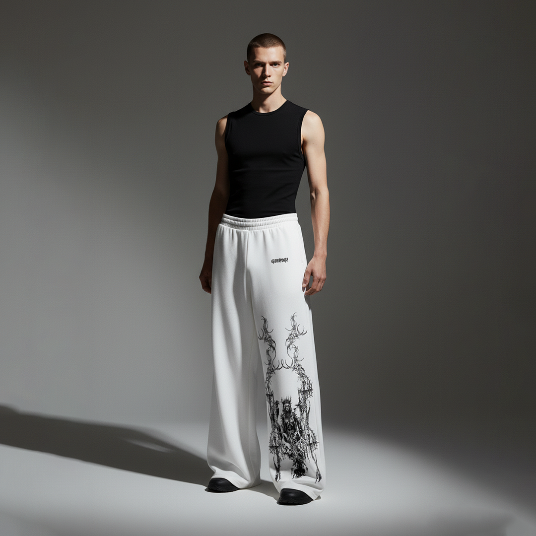Grim OffWhite Unisex Straight Fit Baggy Pants
